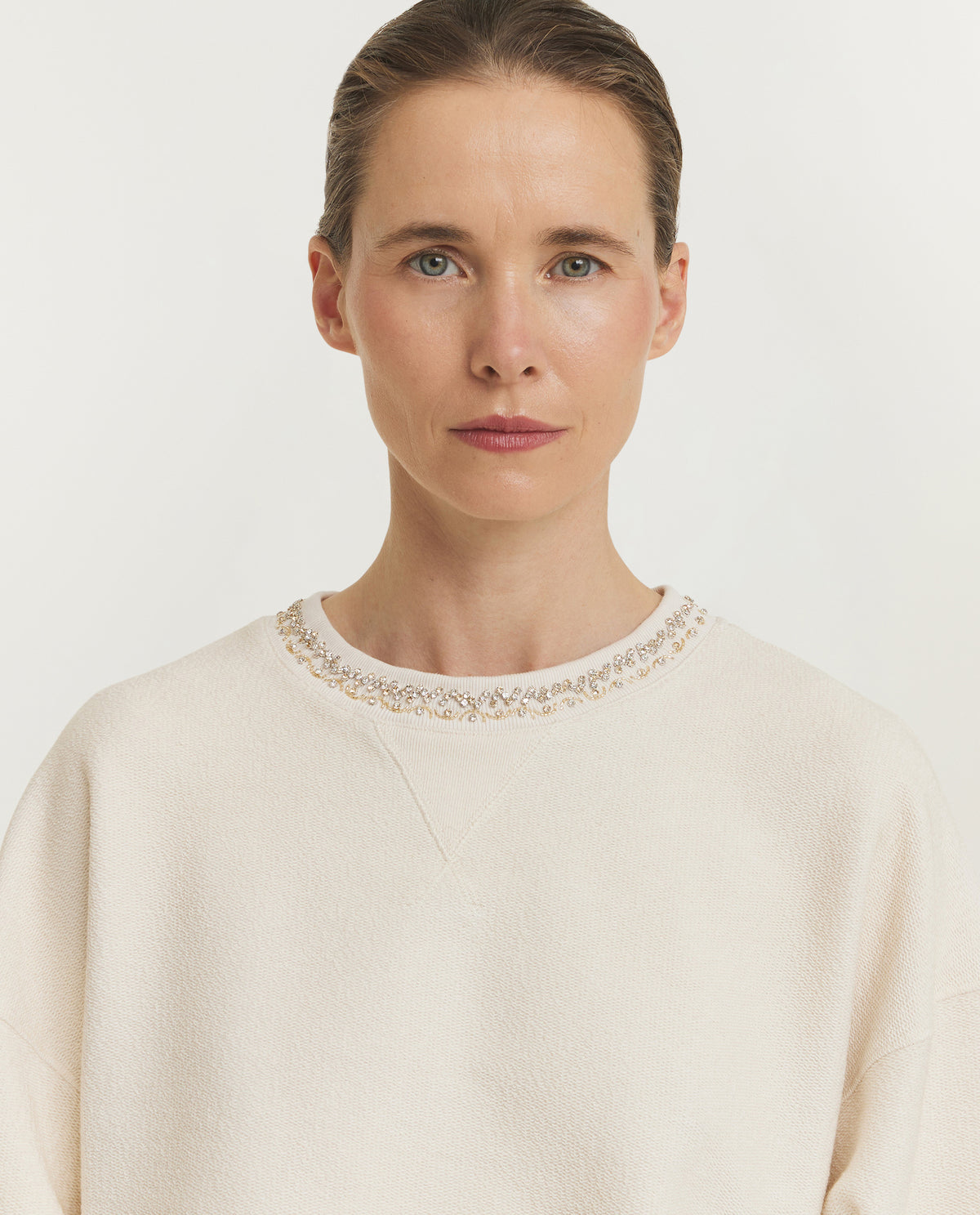Katoenen Kristal Sweatshirt - Ecru