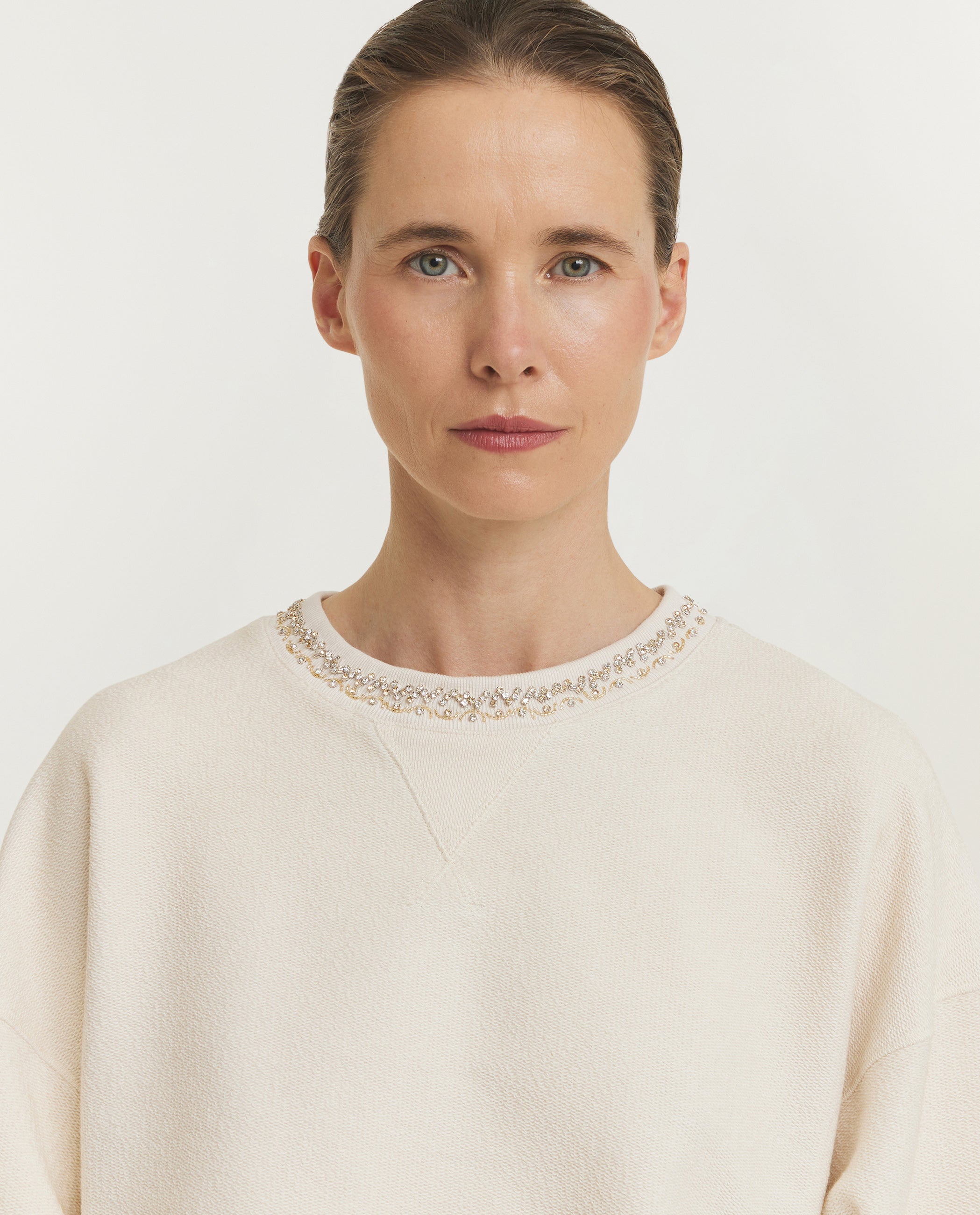 Katoenen Kristal Sweatshirt - Ecru