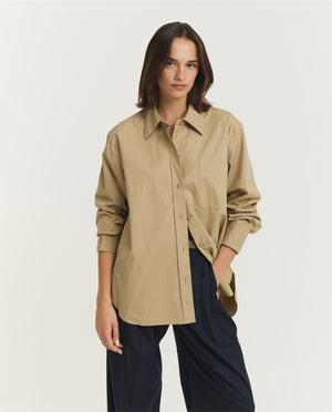 Oversized Katoenen Shirt - Lichtbruin
