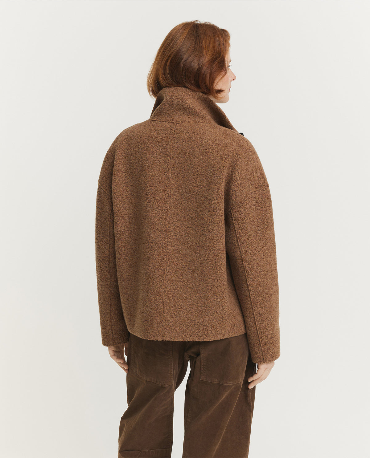 Cropped Funnel Bouclé Jas - Bruin