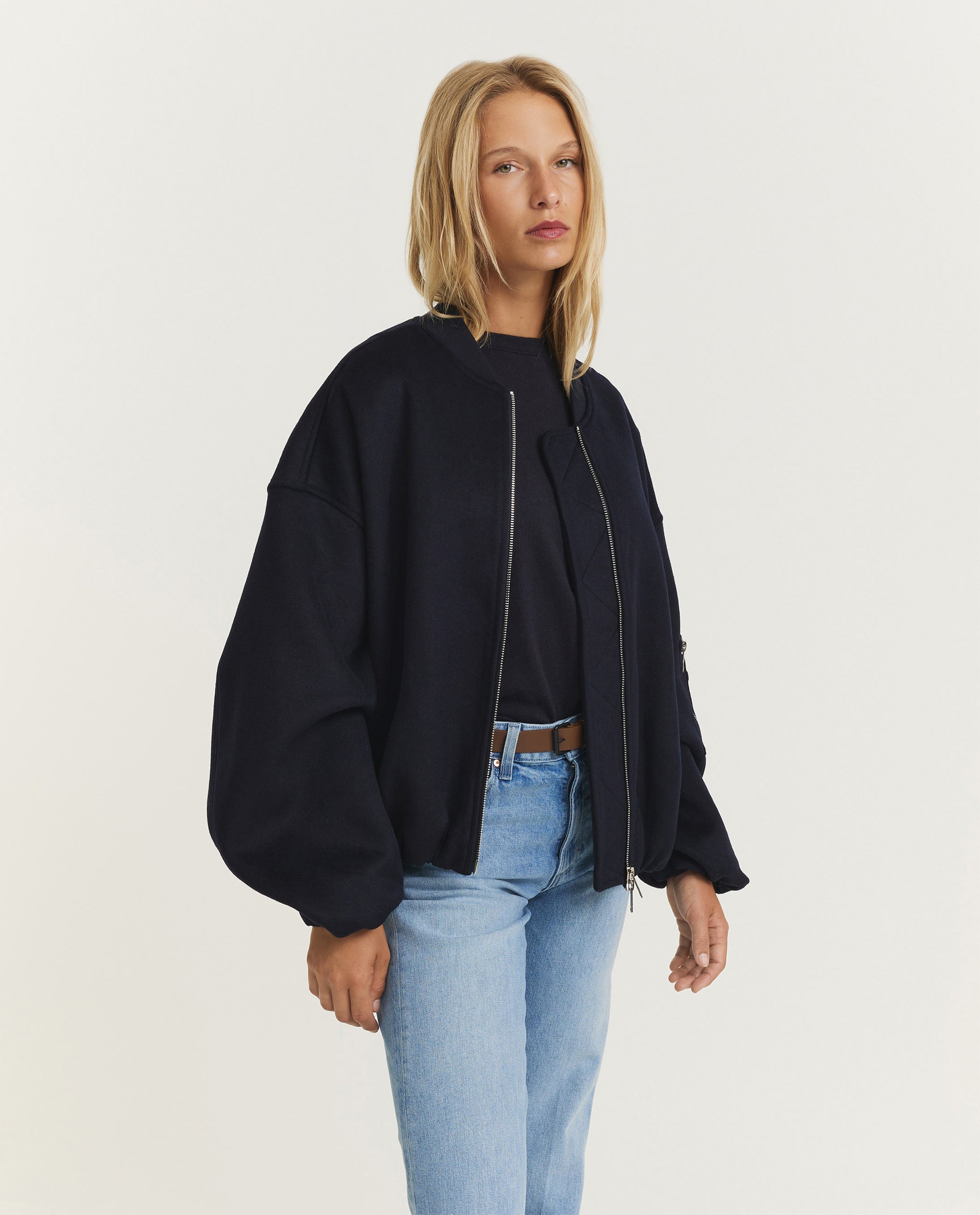 Pearl Wool Bomber Jacket