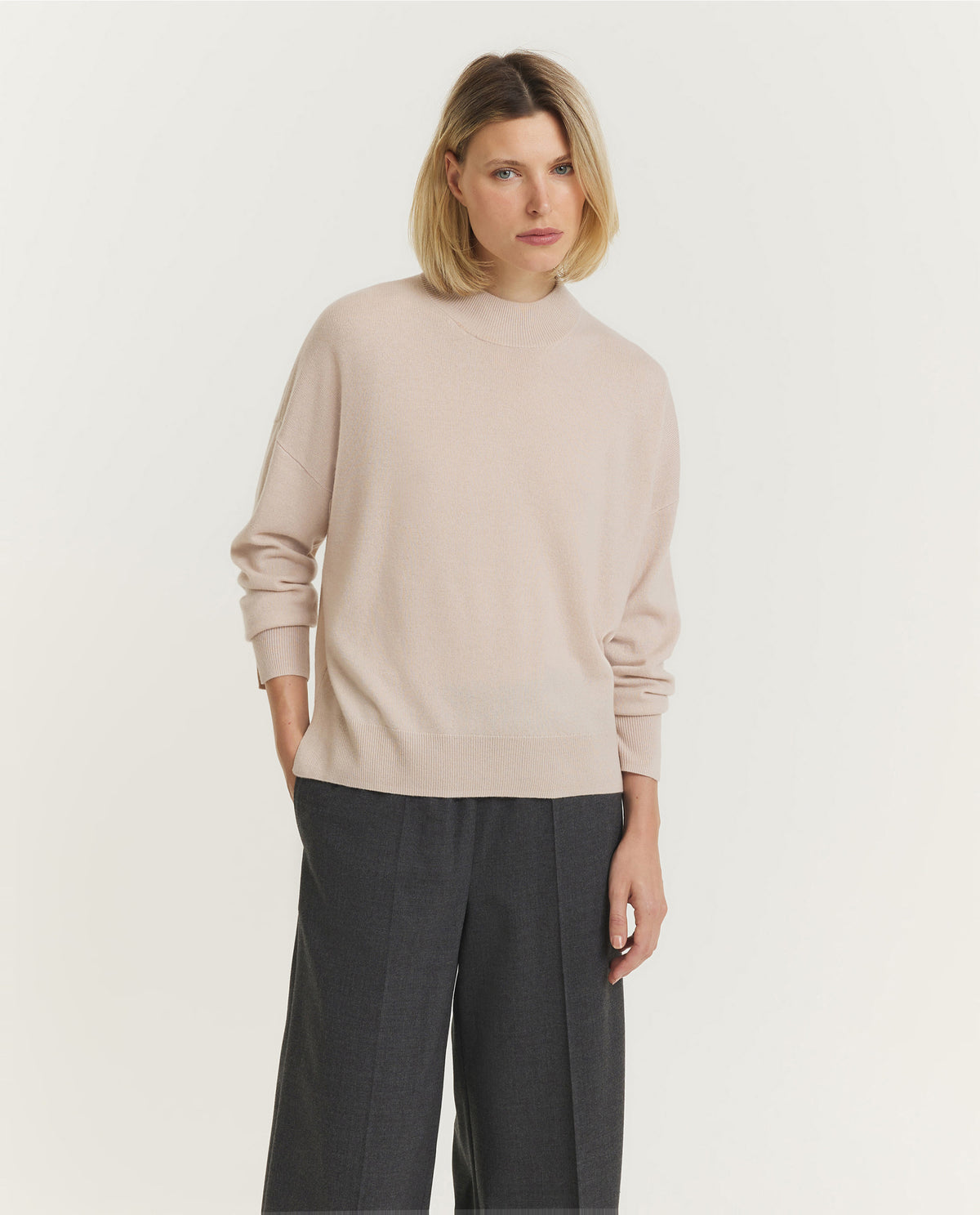 Wool Cashmere Mock Neck Sweater
