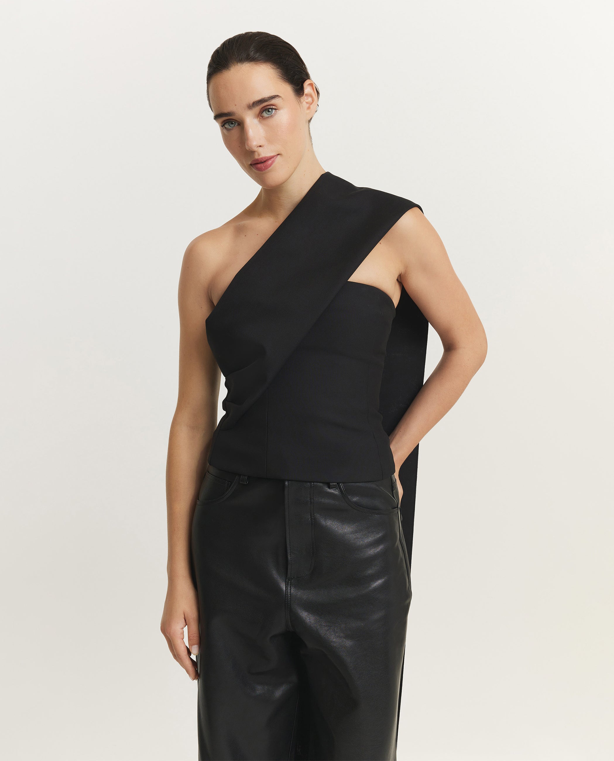 One-Shoulder Cape Top