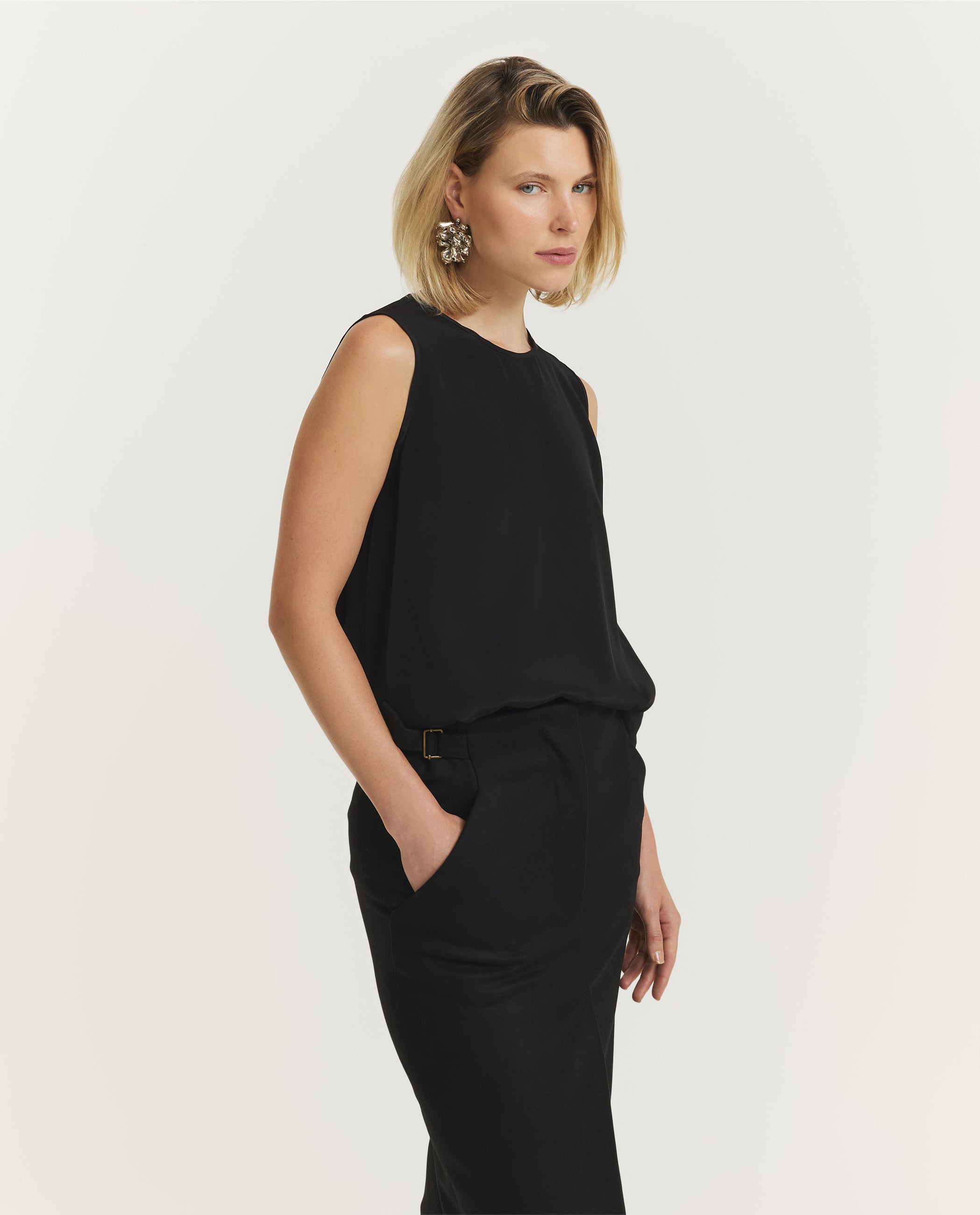 Mouwloze Zijde Mix Top - Zwart