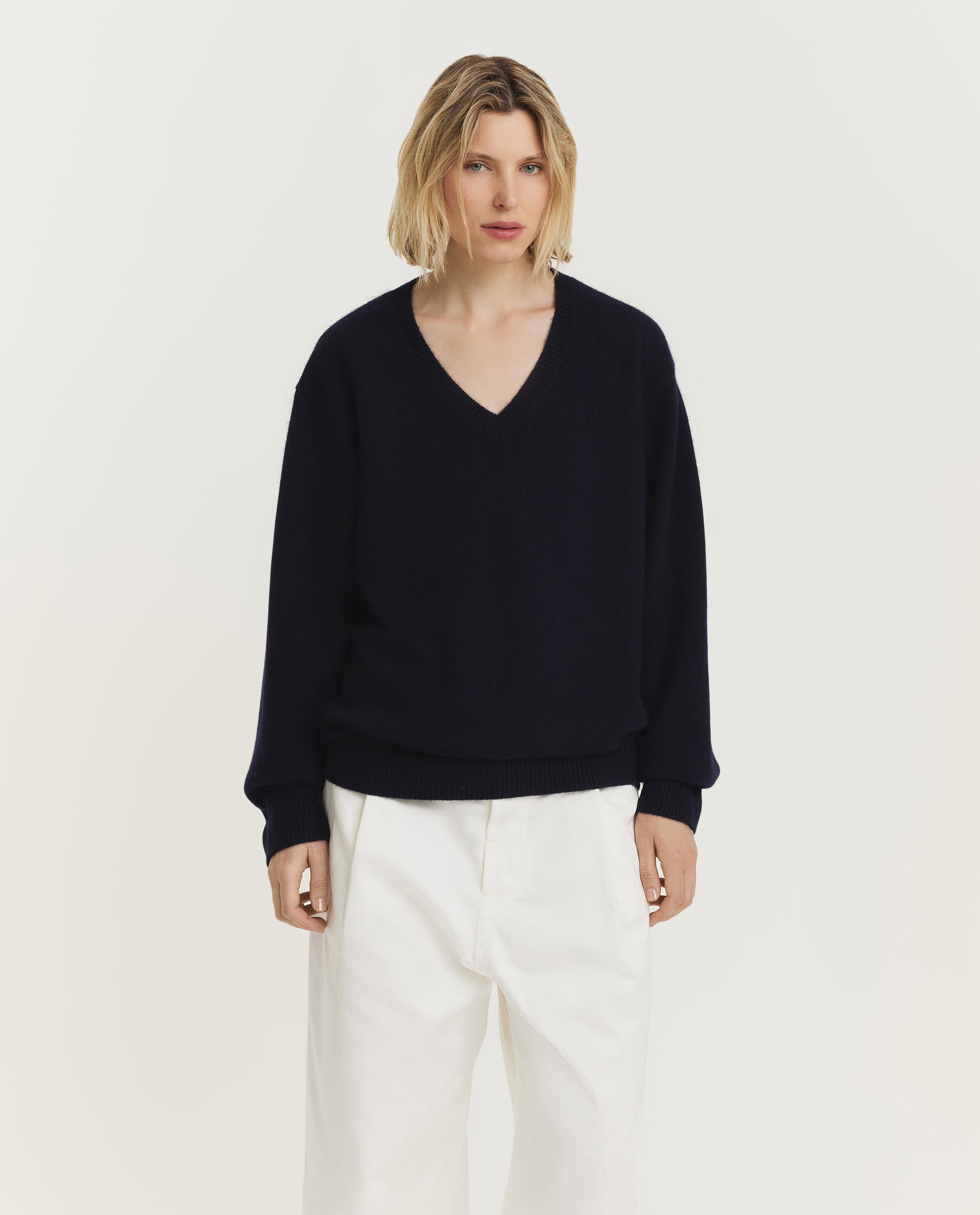 Cashmere V-Hals Trui - Donkerblauw