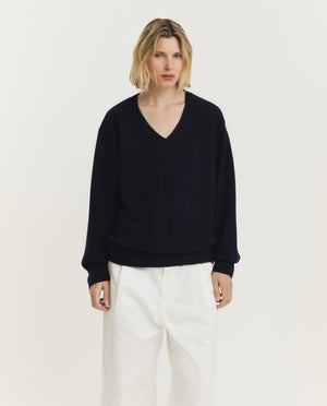 Cashmere V-Hals Trui - Donkerblauw