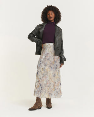 Lange Geplooide Kleurige Rok - Ecru