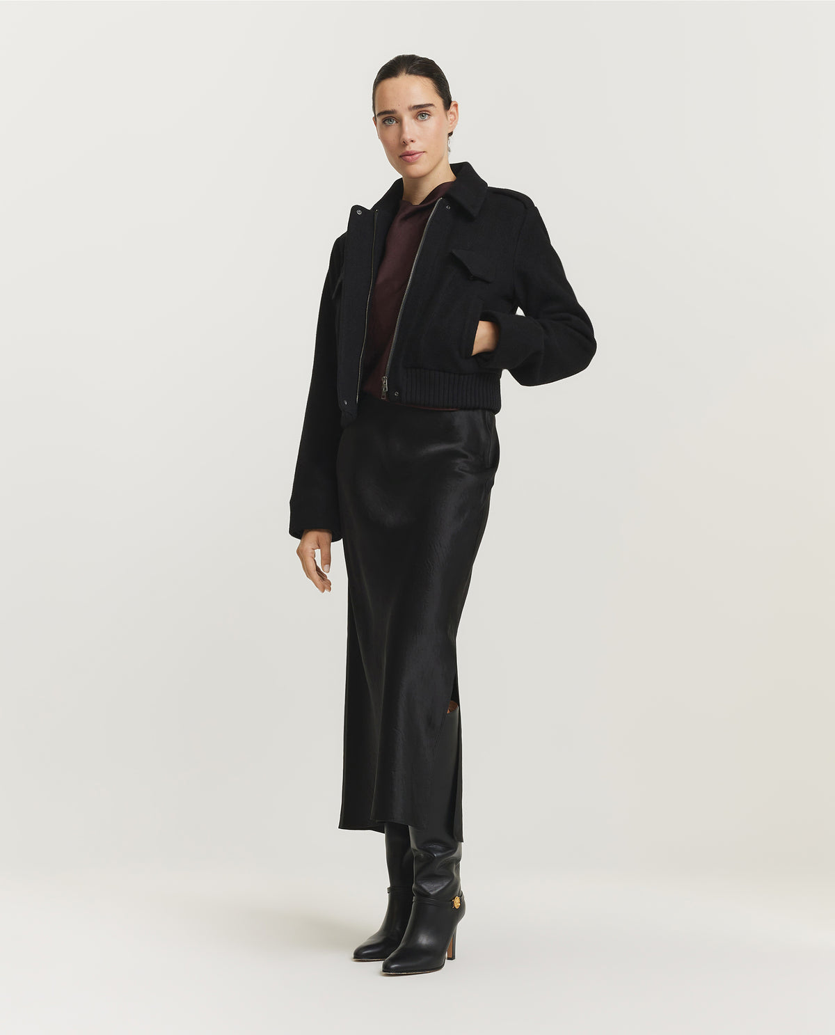 Satin Draped Cowl-Neck Top