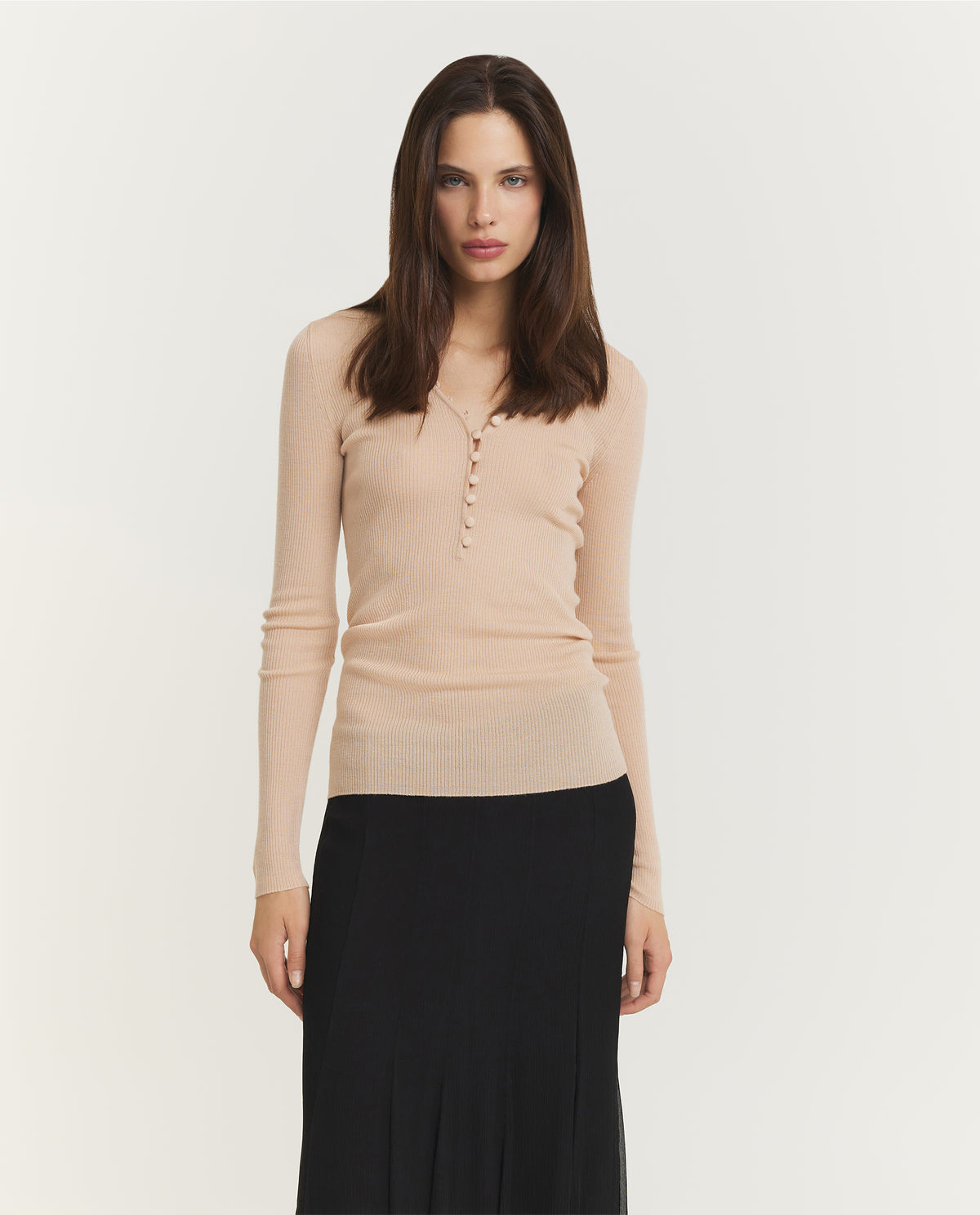 Wollen Geknoopte Henley - Roze