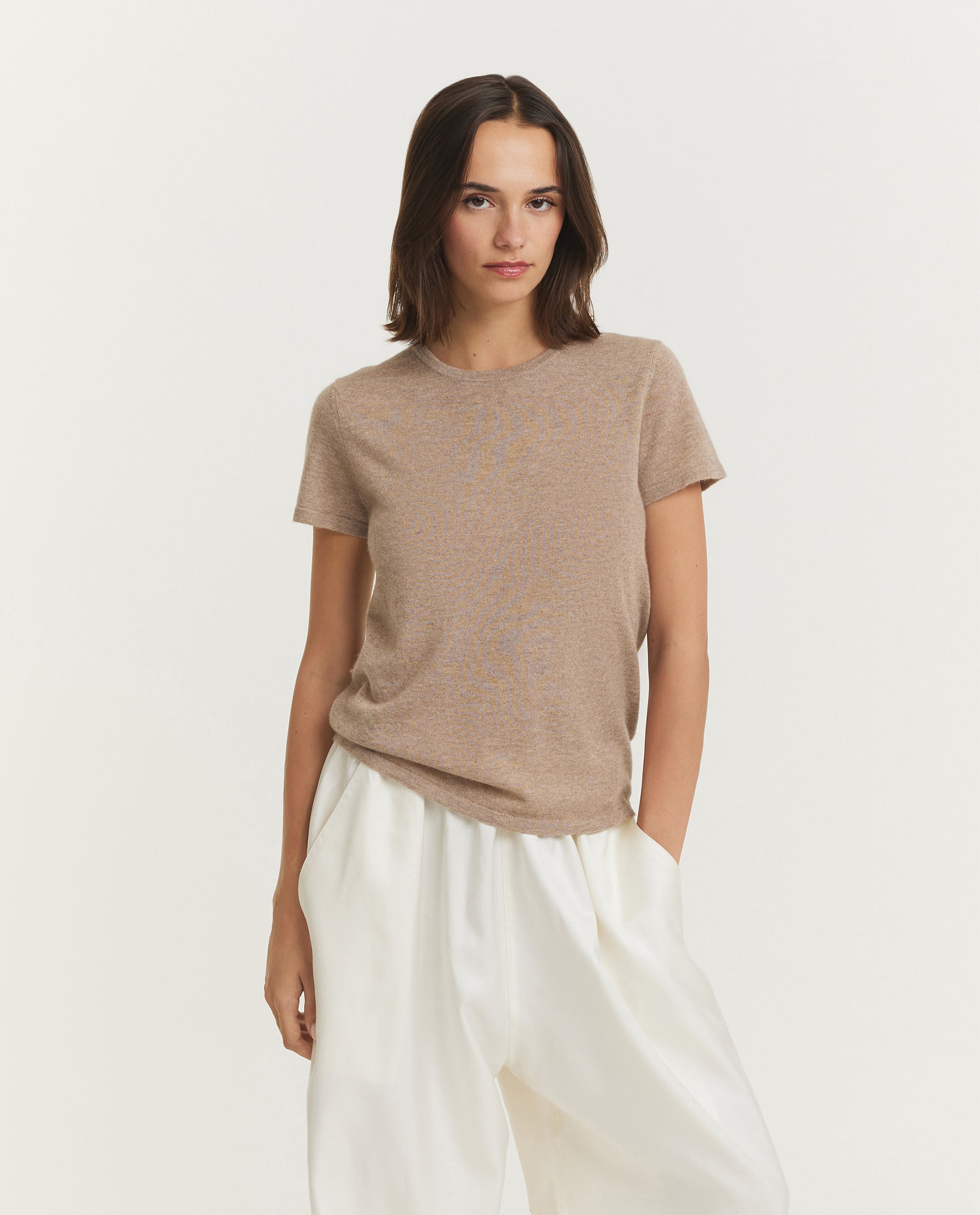 Cashmere Zijden T-Shirt - Lichtbruin