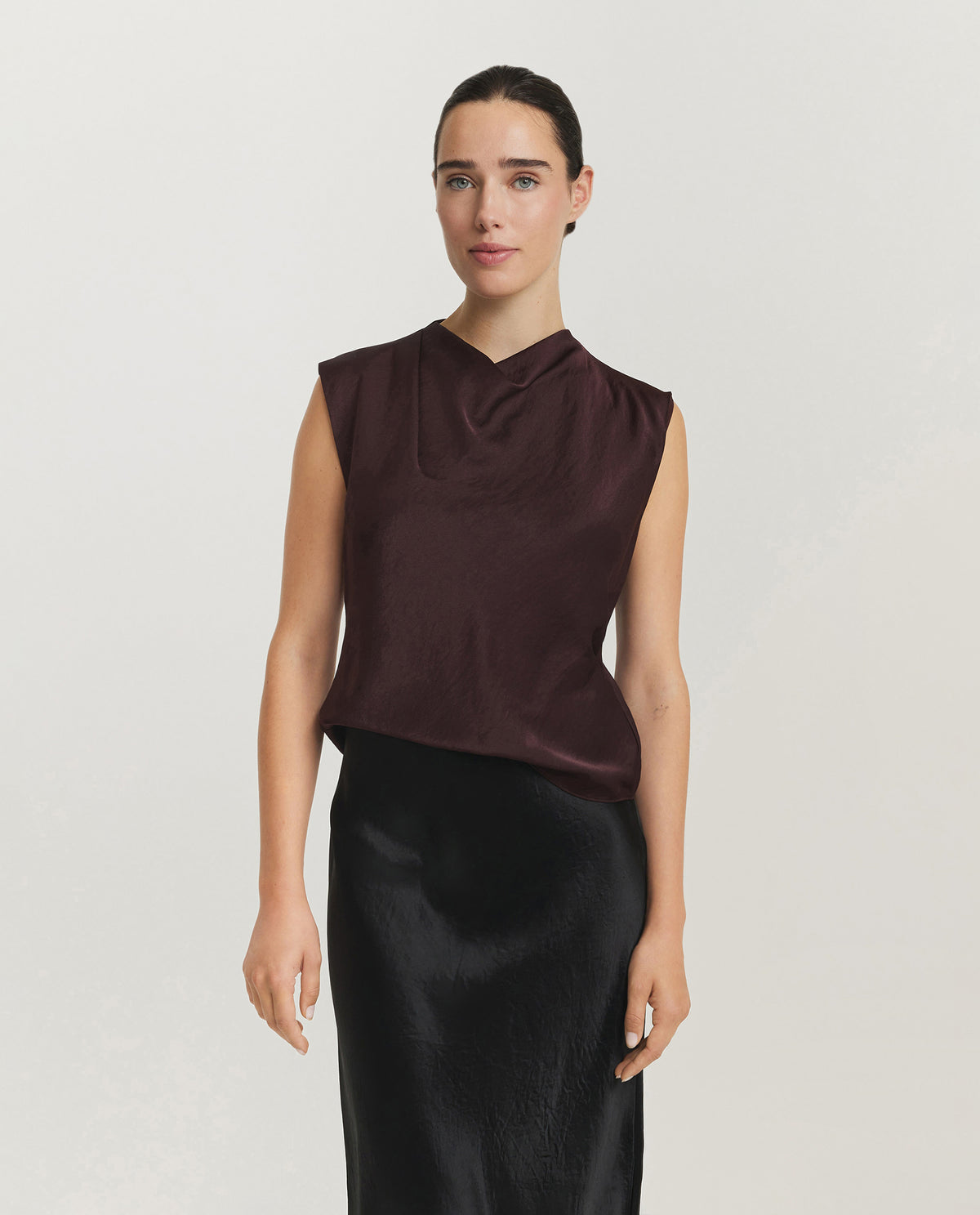 Satin Draped Cowl-Neck Top
