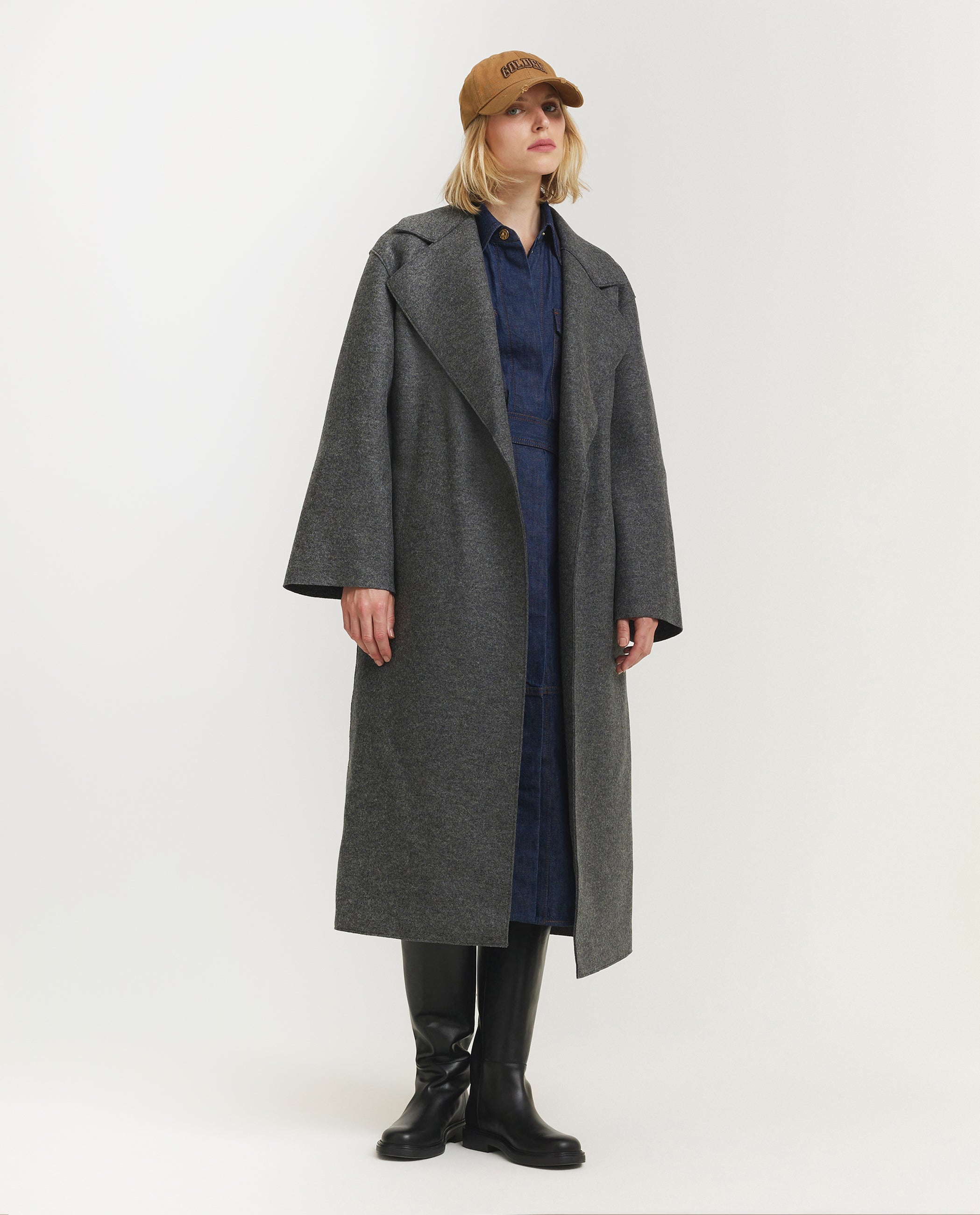 Geperste Wollen Overjas - Grijs