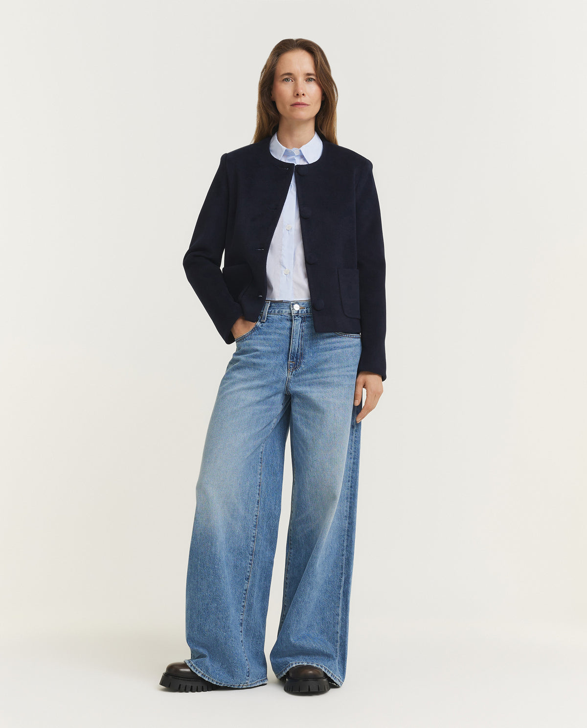 Open Kraag Jasje - Donkerblauw