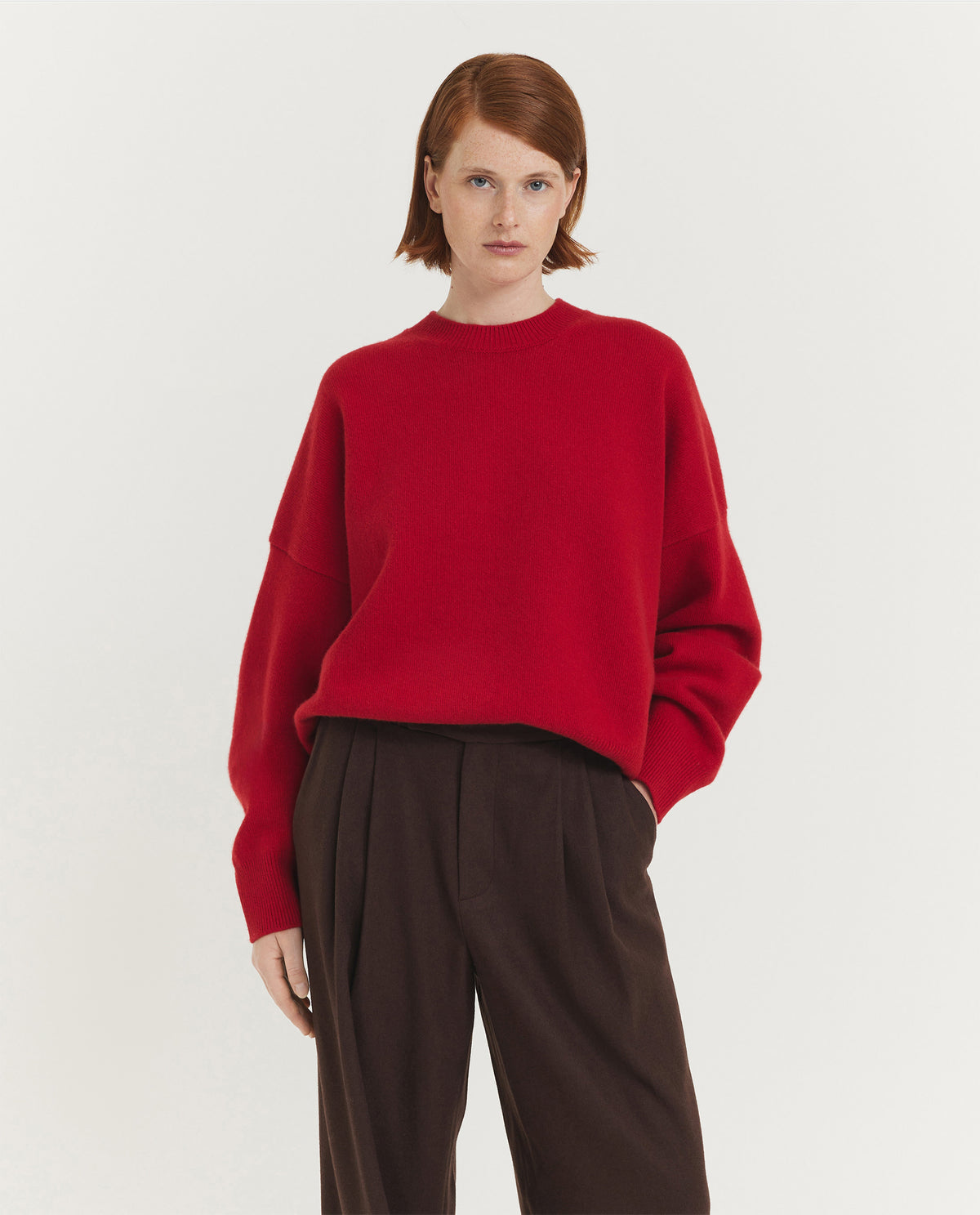 Boiled Wollen Ronde Hals Trui - Rood