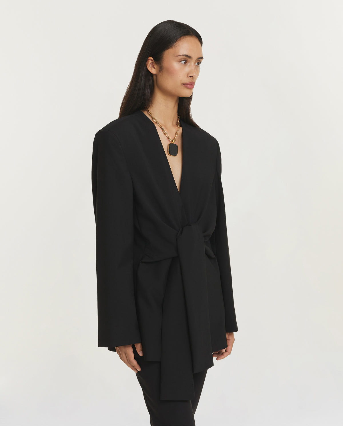 Sleeve Cinched Blazer Top - Zwart