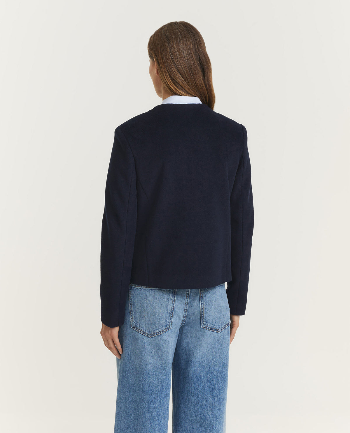 Open Kraag Jasje - Donkerblauw