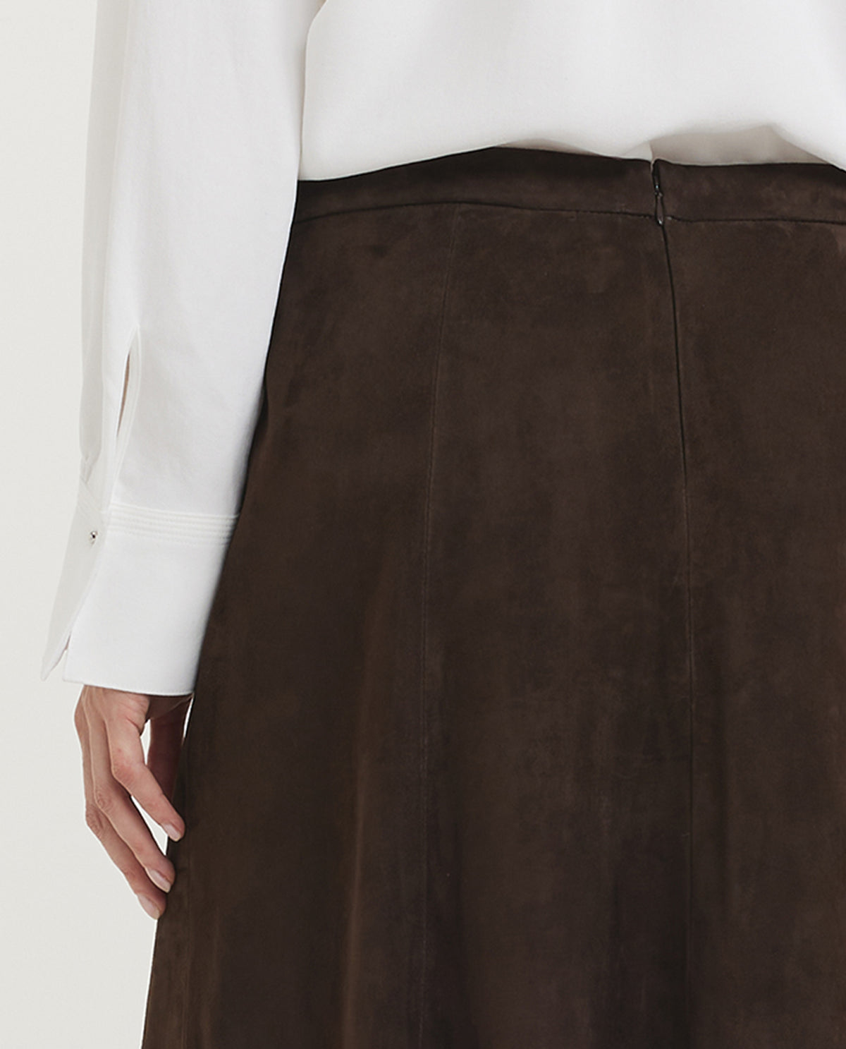 Mid-Rise Flared Suede Skirt