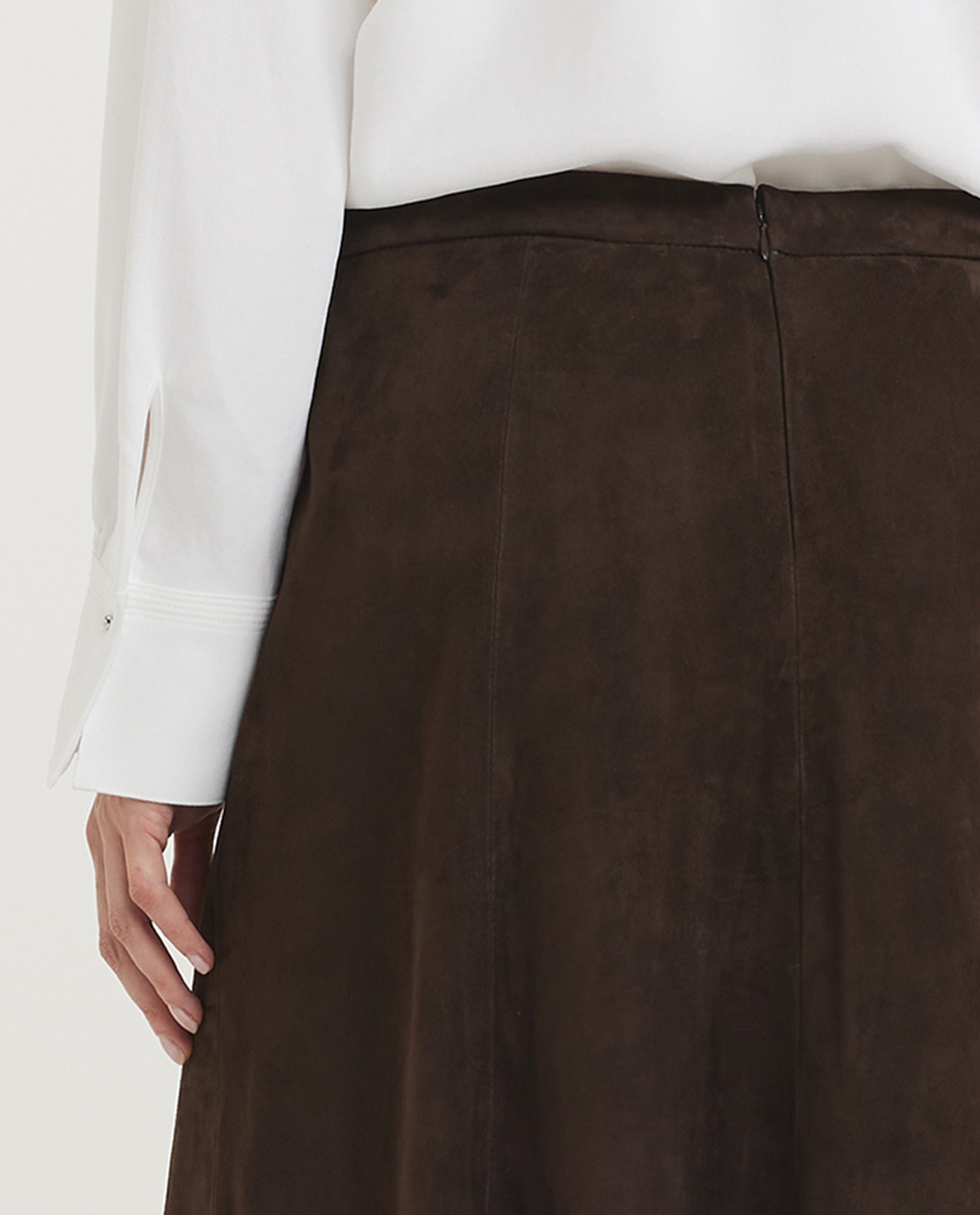 Mid-Rise Flared Suede Skirt