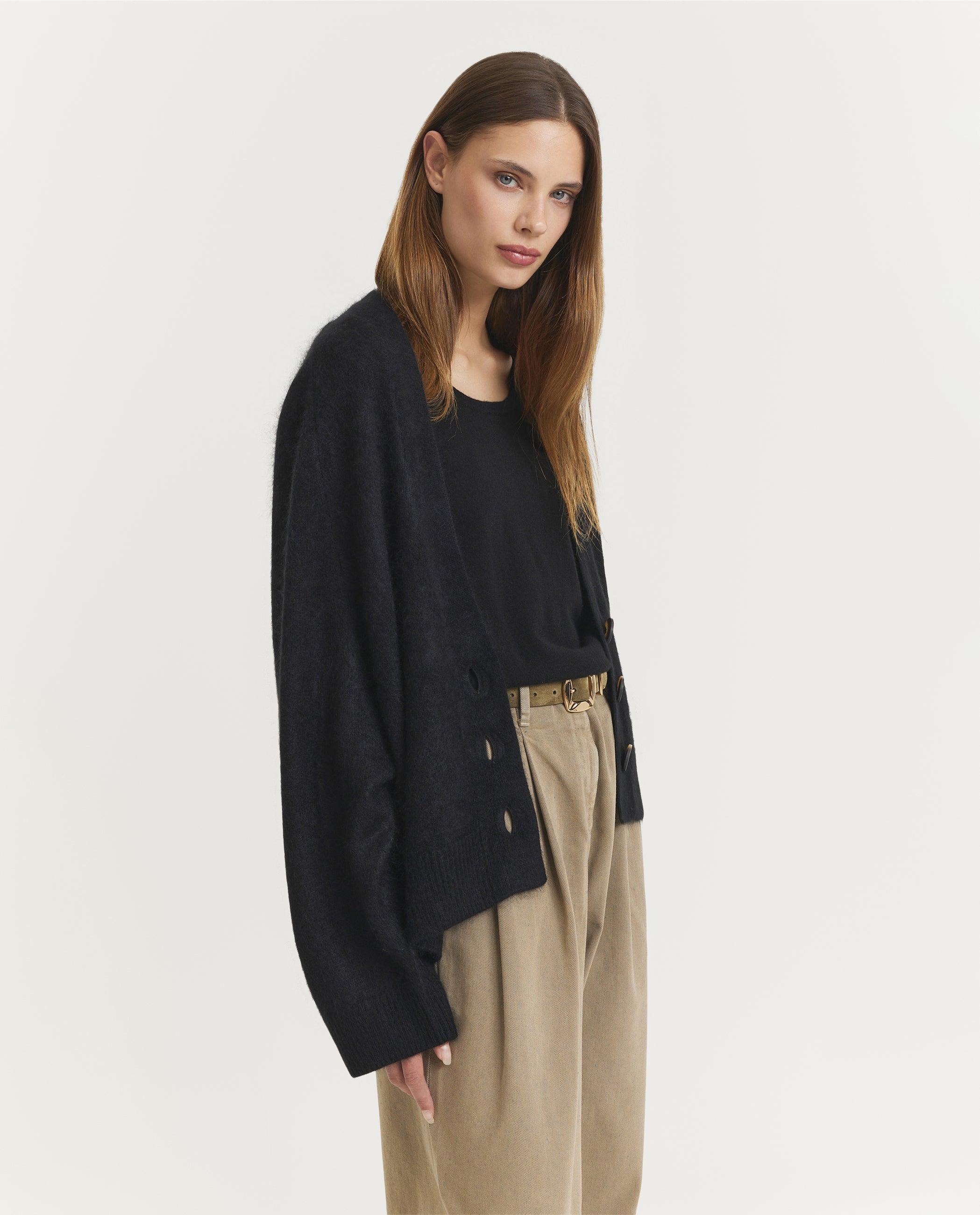 Relaxed Wollen Vest - Zwart