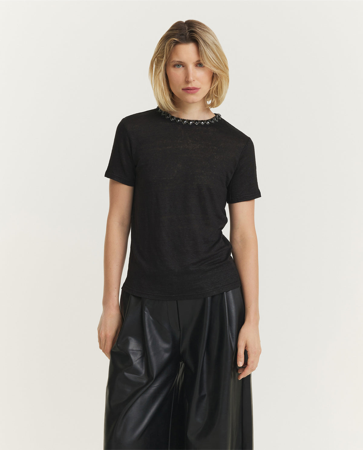 Linen Embellished Tee