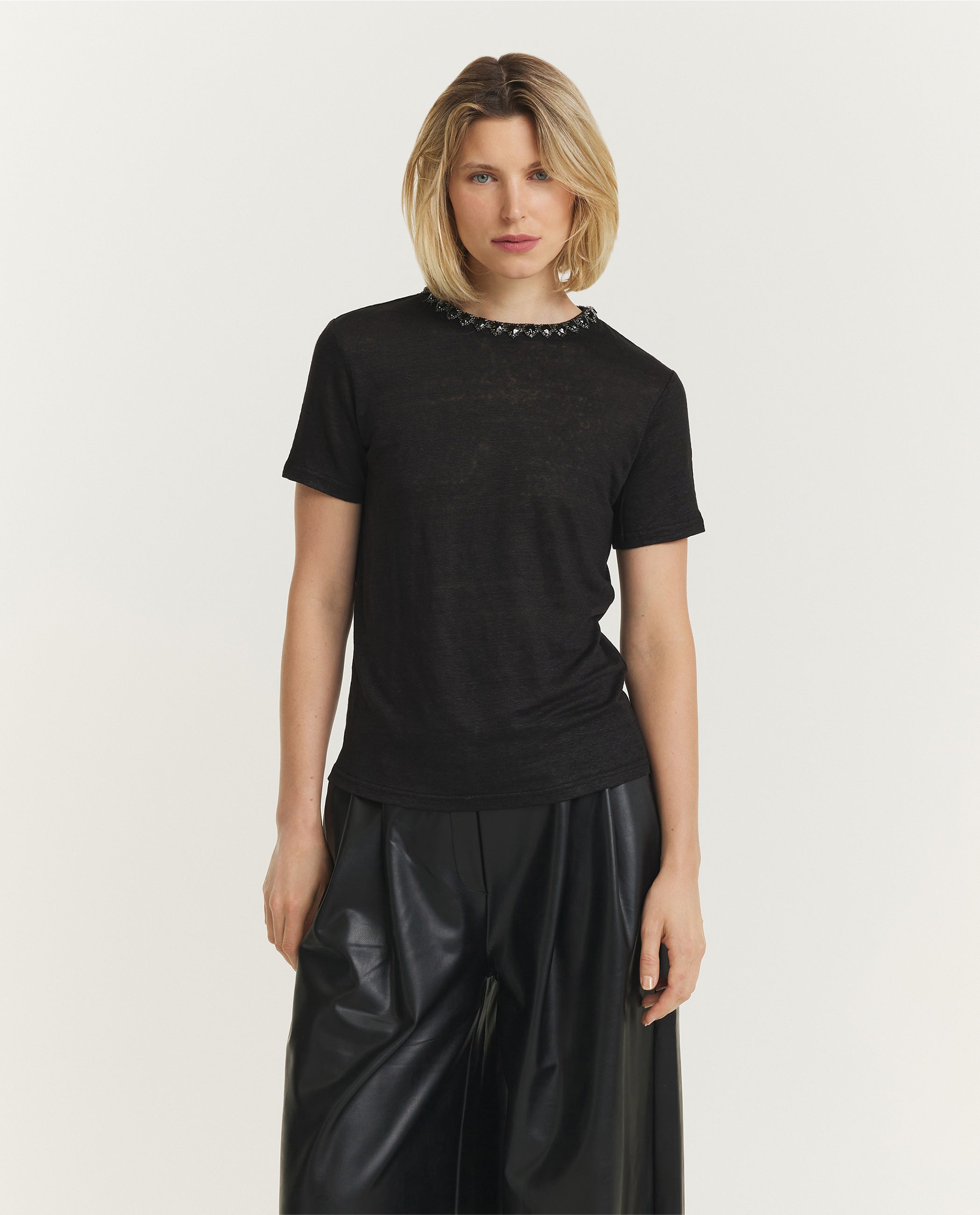 Linen Embellished Tee