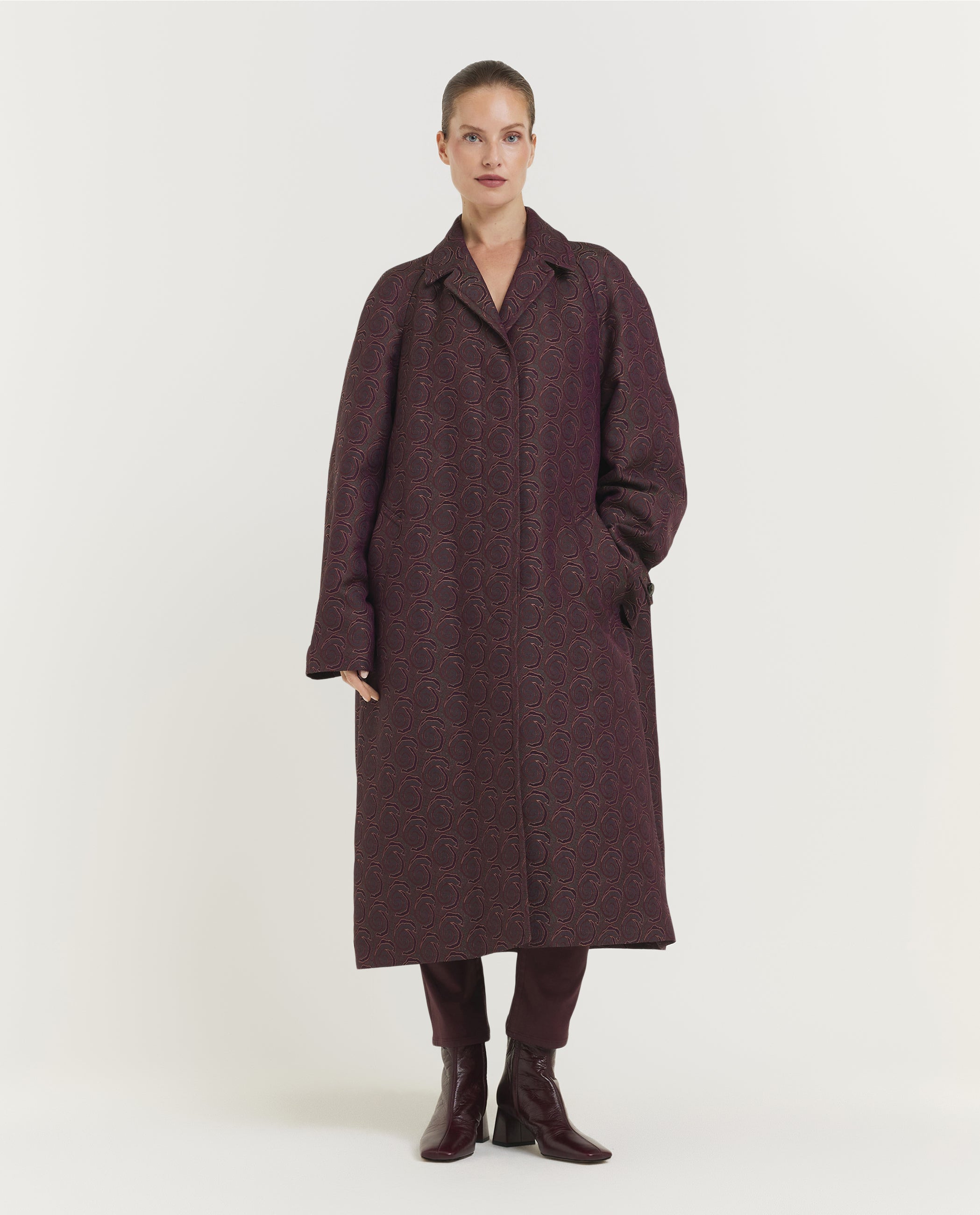 Oversized Jacquard Overjas - Paars