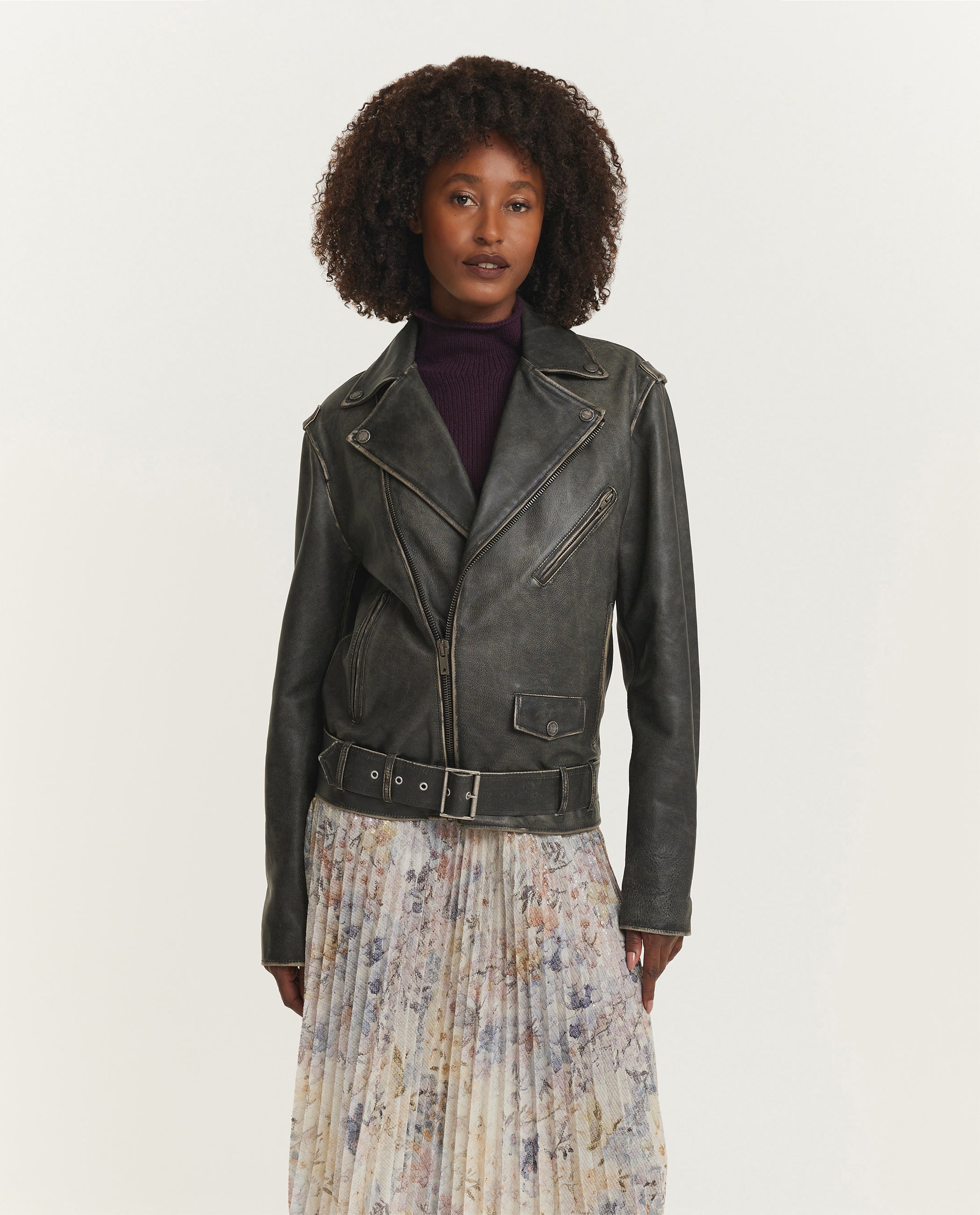 Leren Bikerjack - Zwart