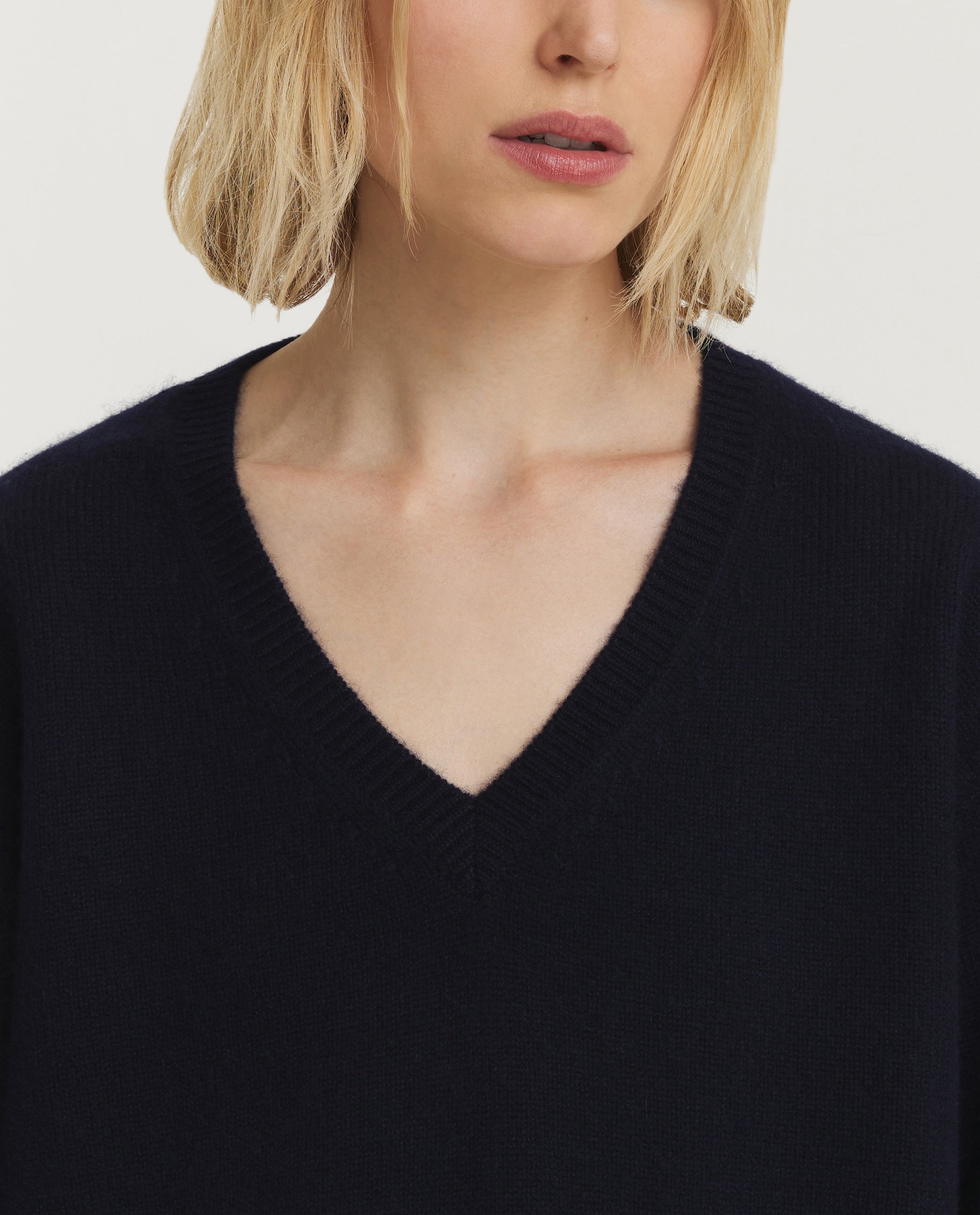 Cashmere V-Hals Trui - Donkerblauw