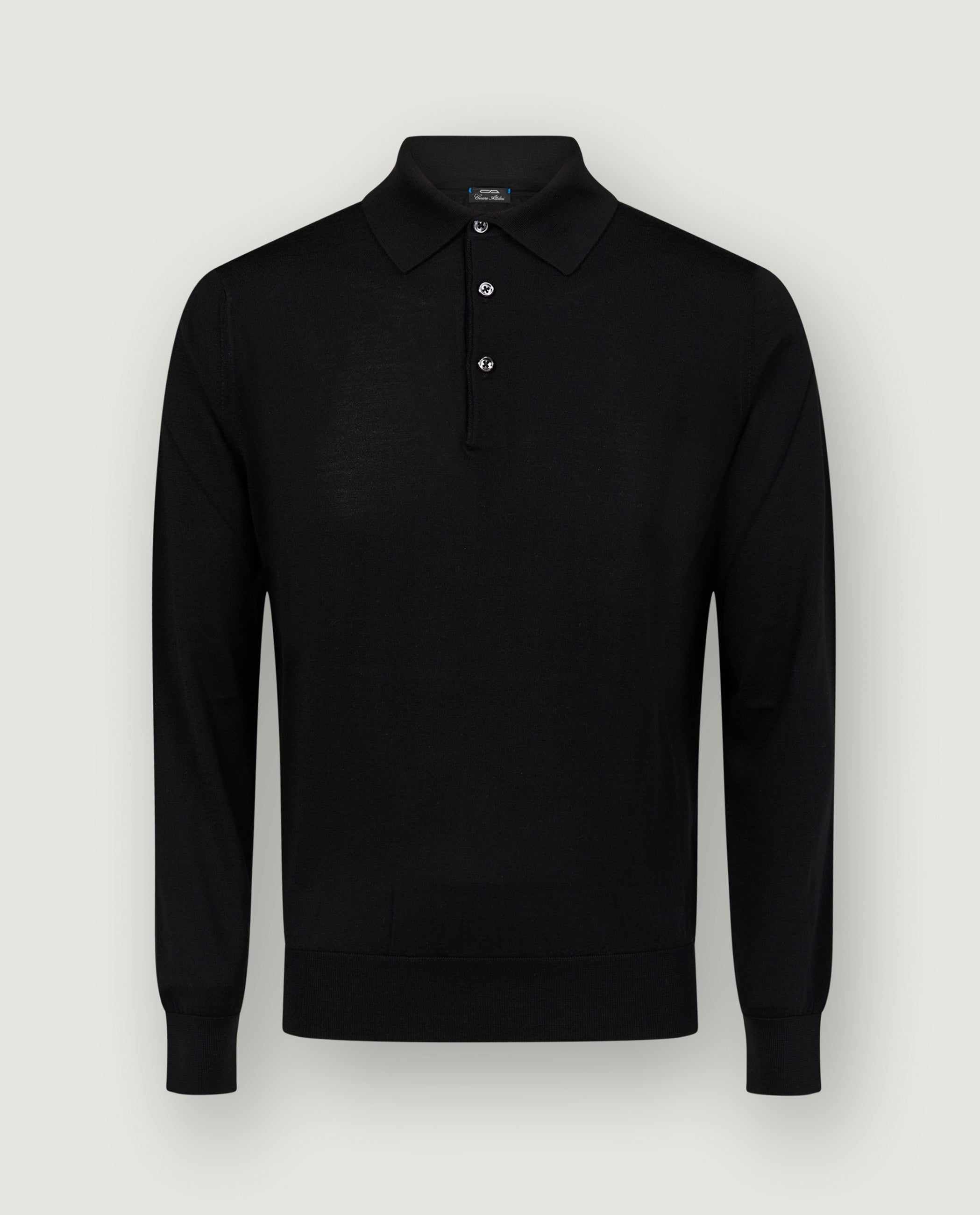 Wollen Lange Mouwen Polo - Zwart