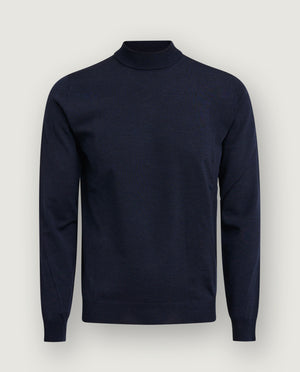 Wollen Mock Nek Trui - Donkerblauw