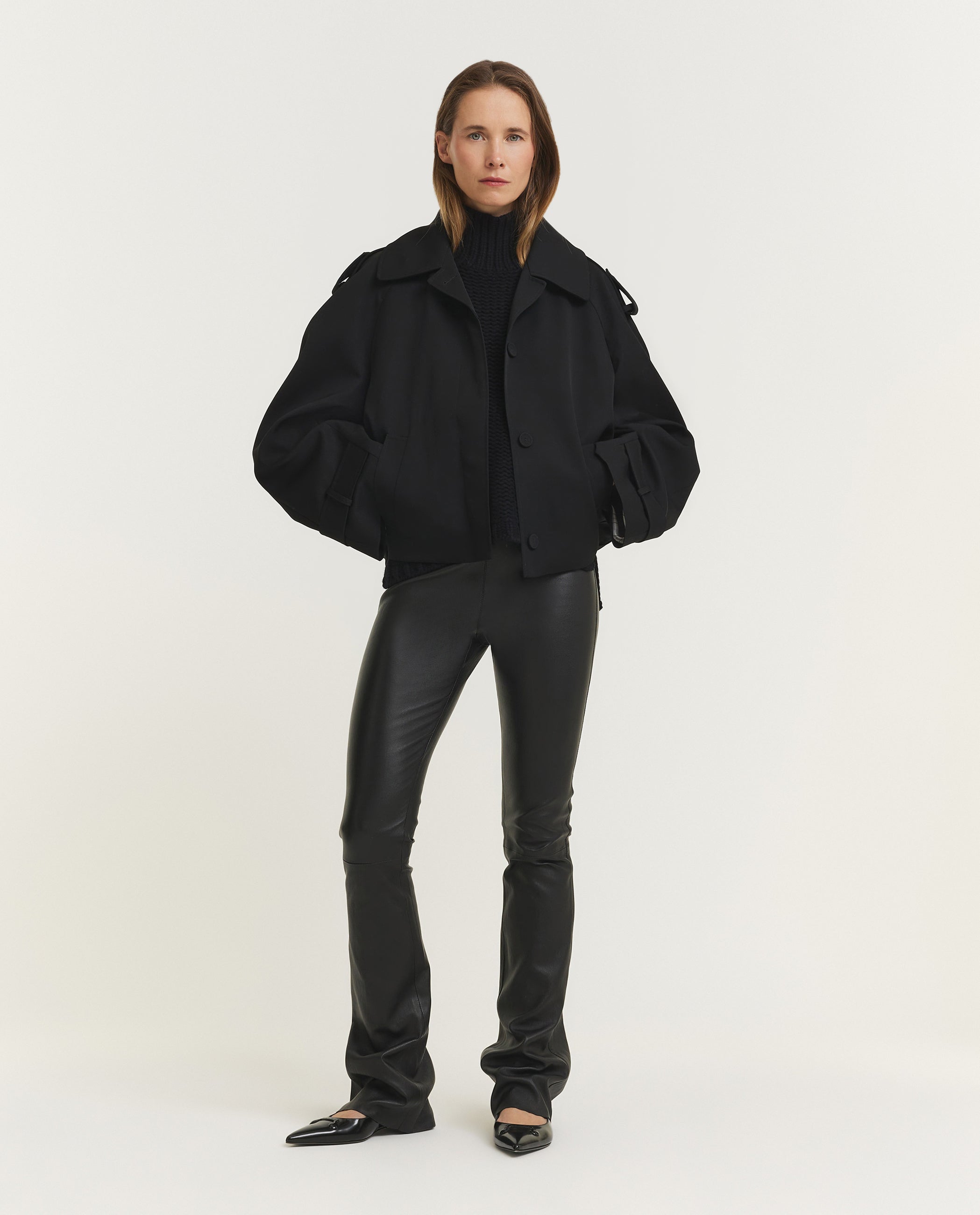 Korte Wollen Trenchcoat - Zwart