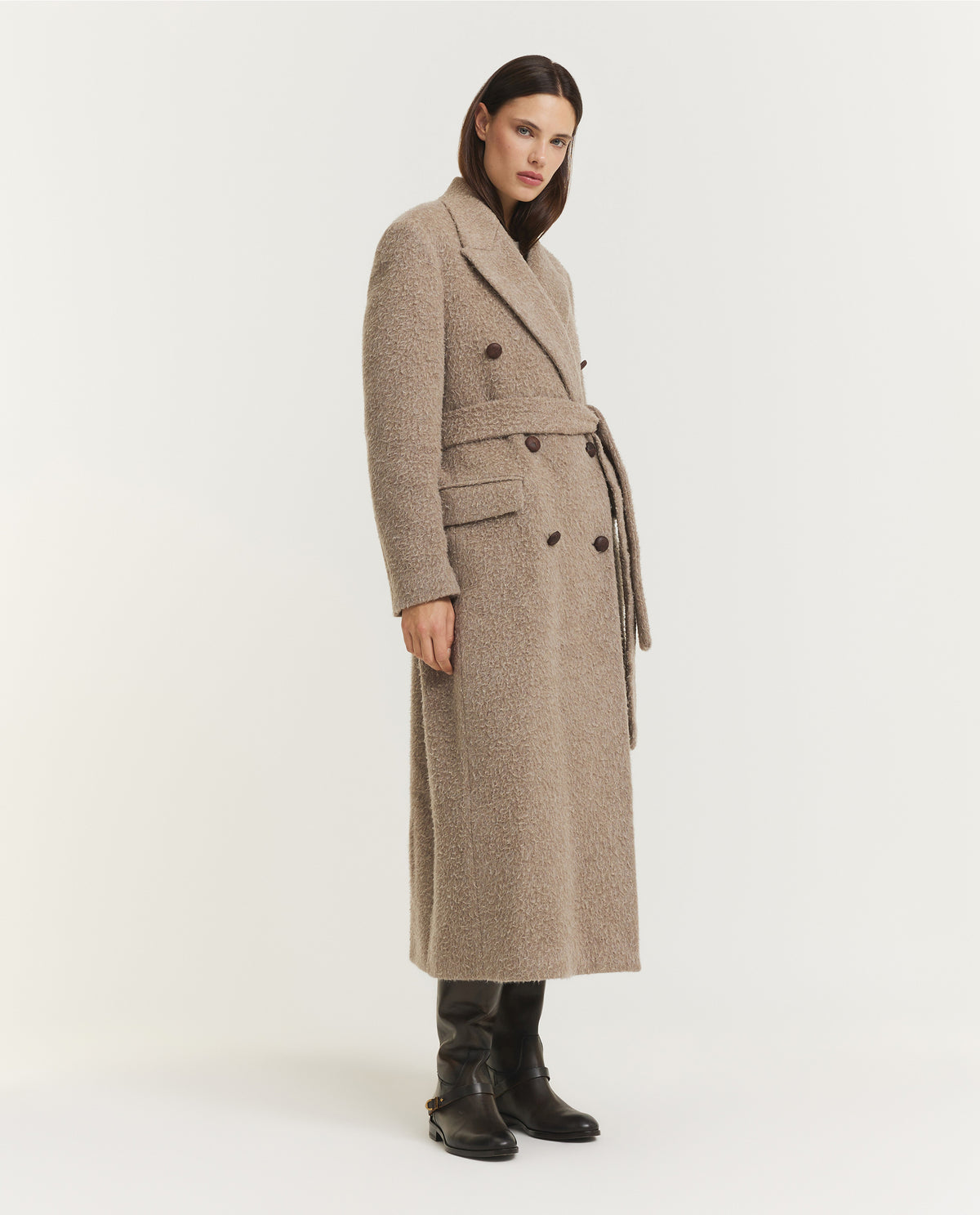 Shaggy Double Breasted Coat - Lichtbruin