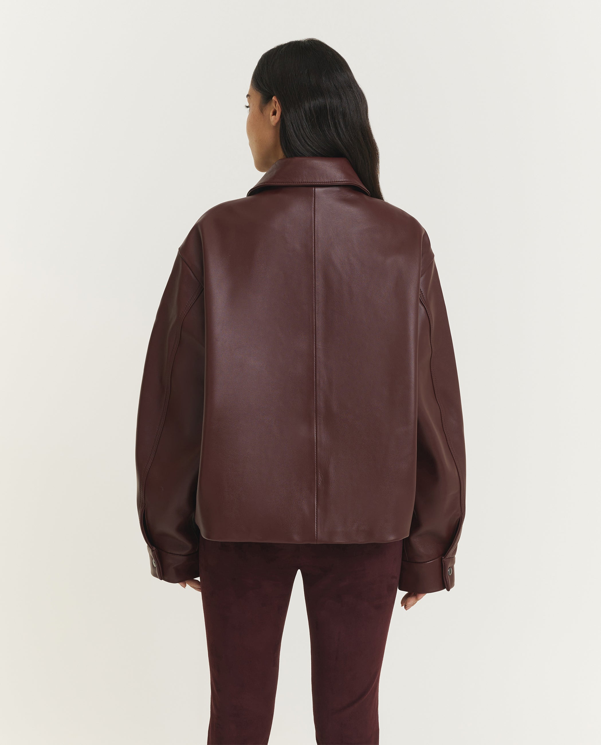 Korte Lam Lederen Bomber - Rood