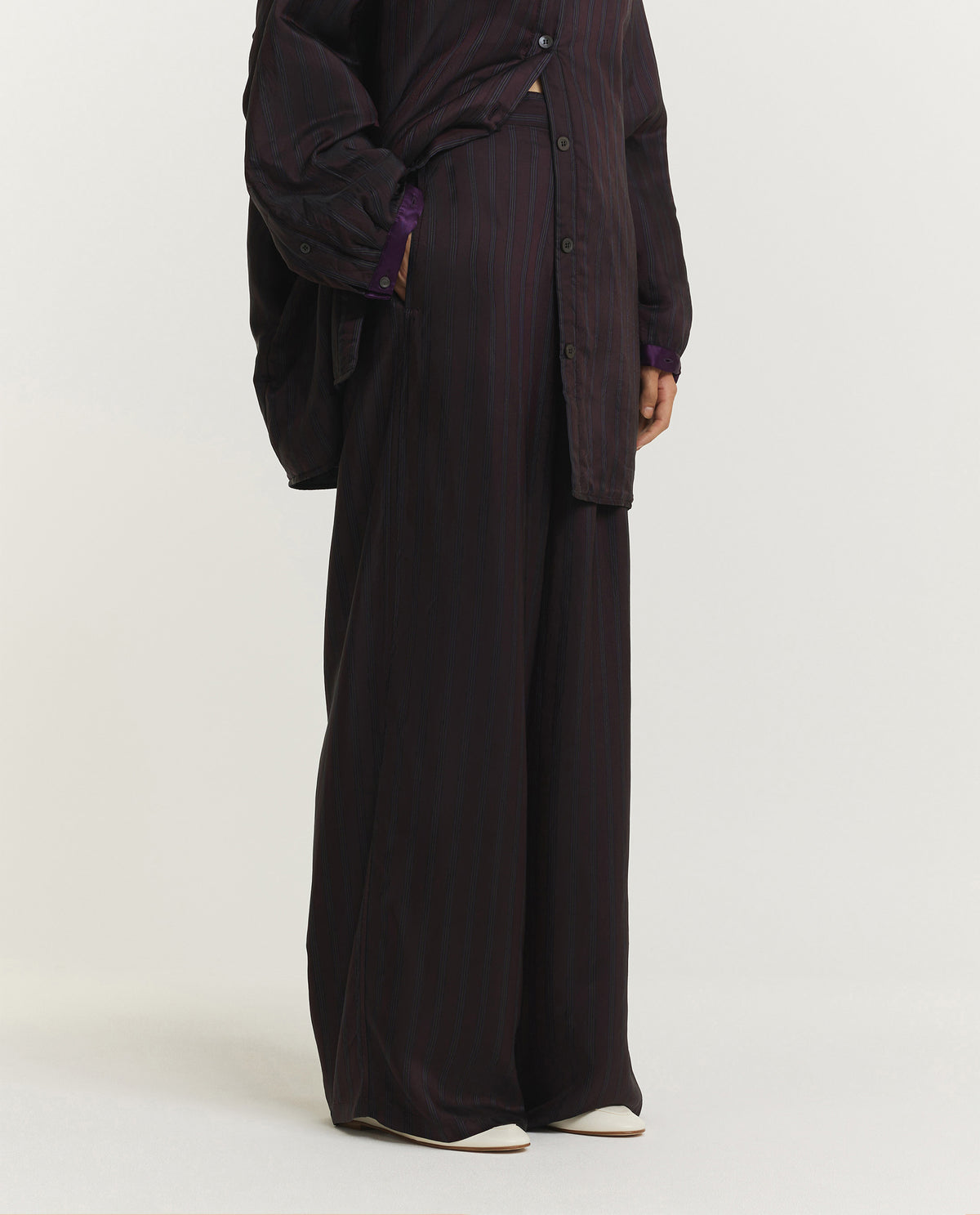 Gestreepte Cupro Broek