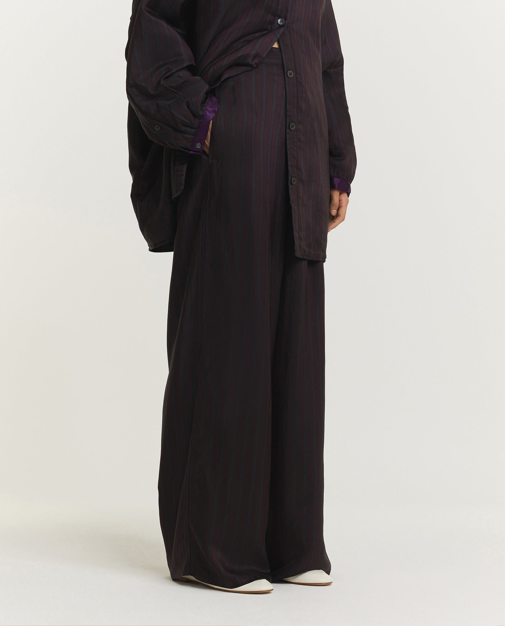 Gestreepte Cupro Broek