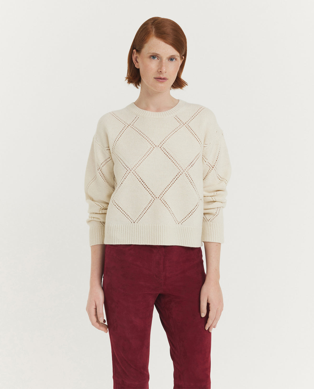 Textuur Argyle Trui - Ecru