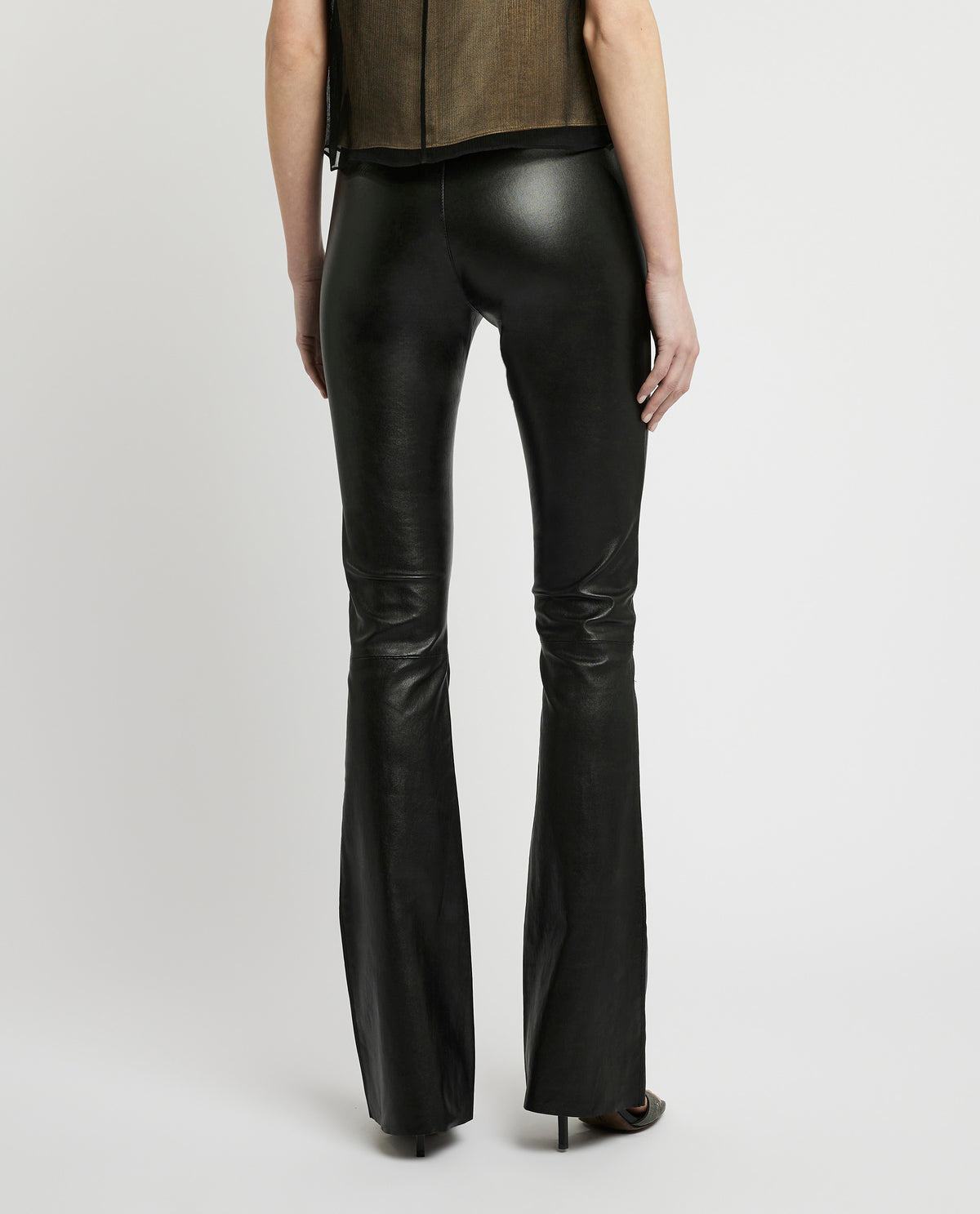 Flared trousers in stretch leather