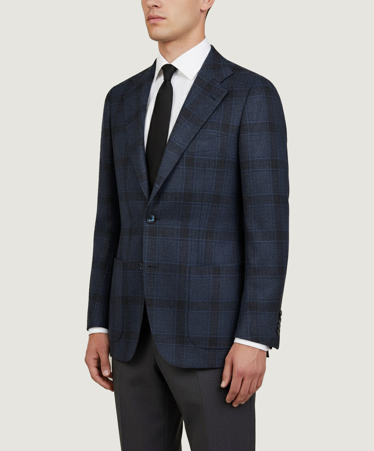 Geruit Handgemaakt Cashmere Jasje - Blauw