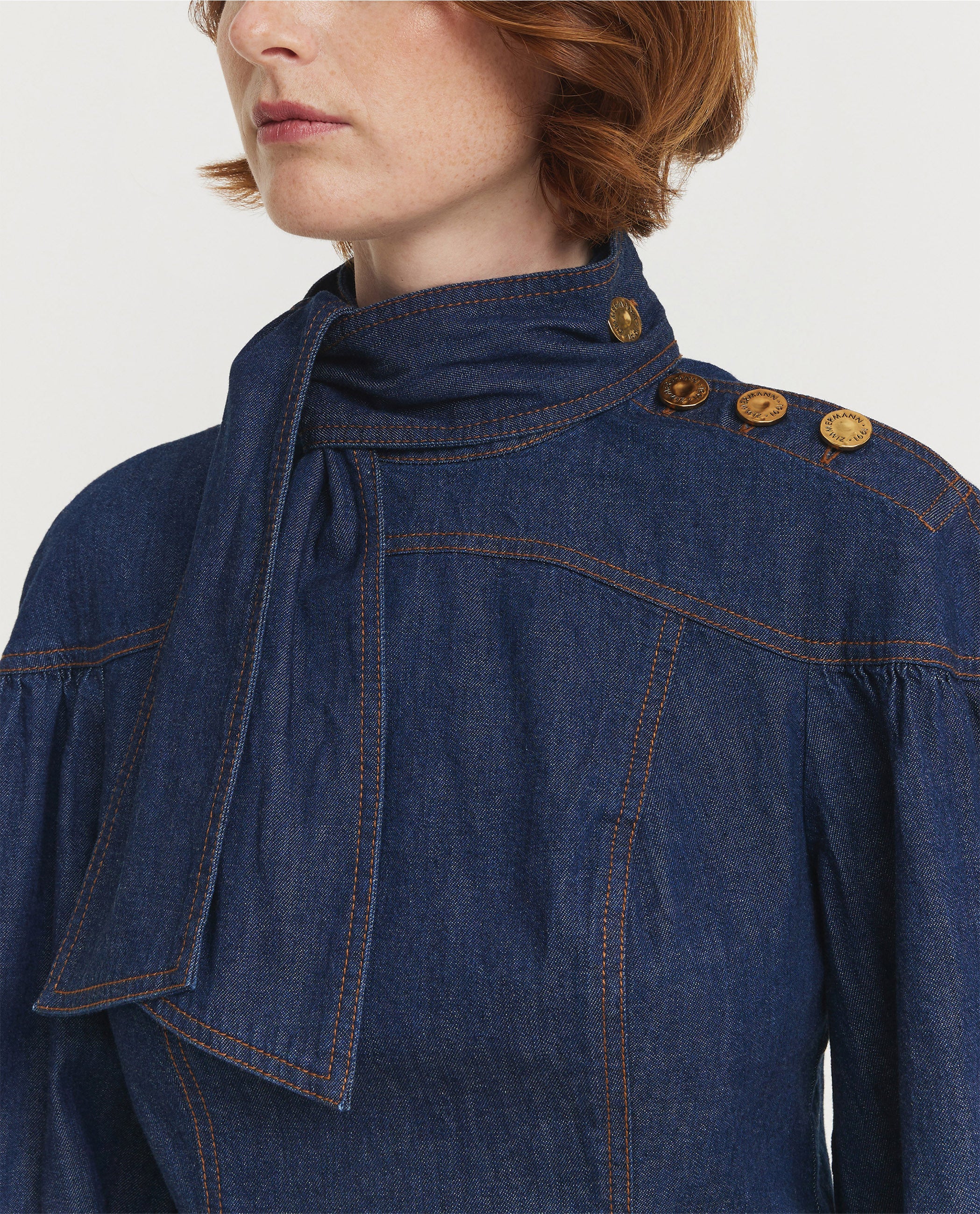 Denim Fitted Blouse - Donkerblauw