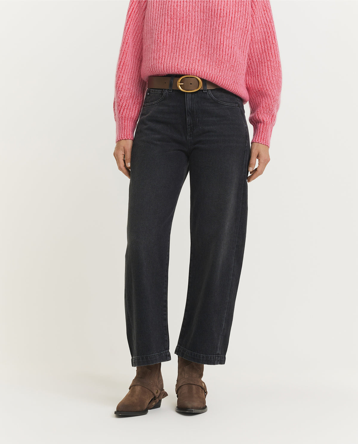Hattie High-Rise Barrel Jeans - Donkergrijs