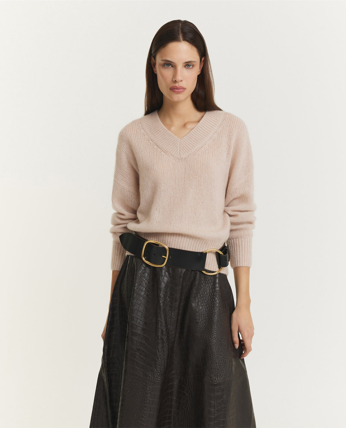 Cashmere V-Hals Trui - Lichtbruin