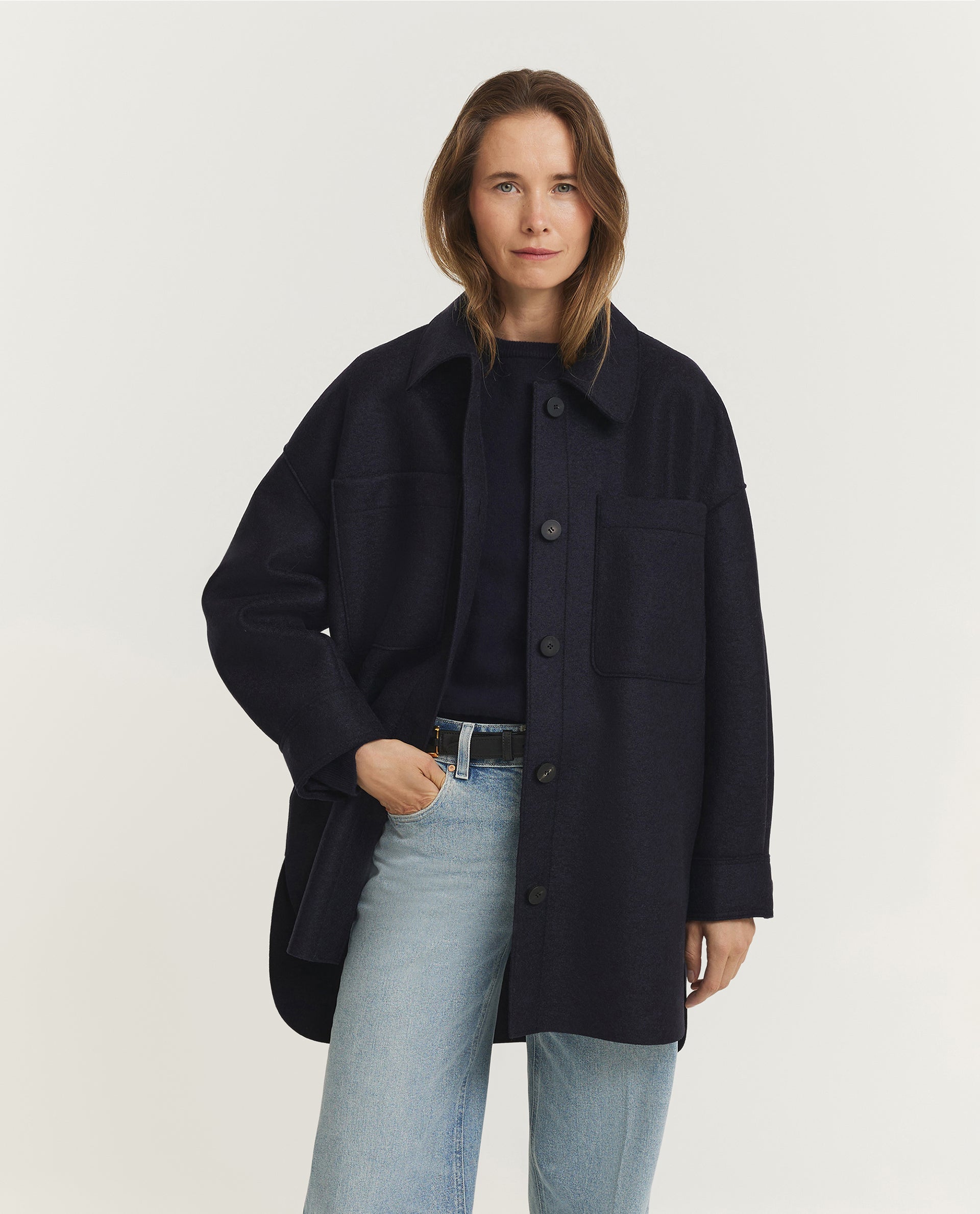 Geperst Wollen Jas - Donkerblauw