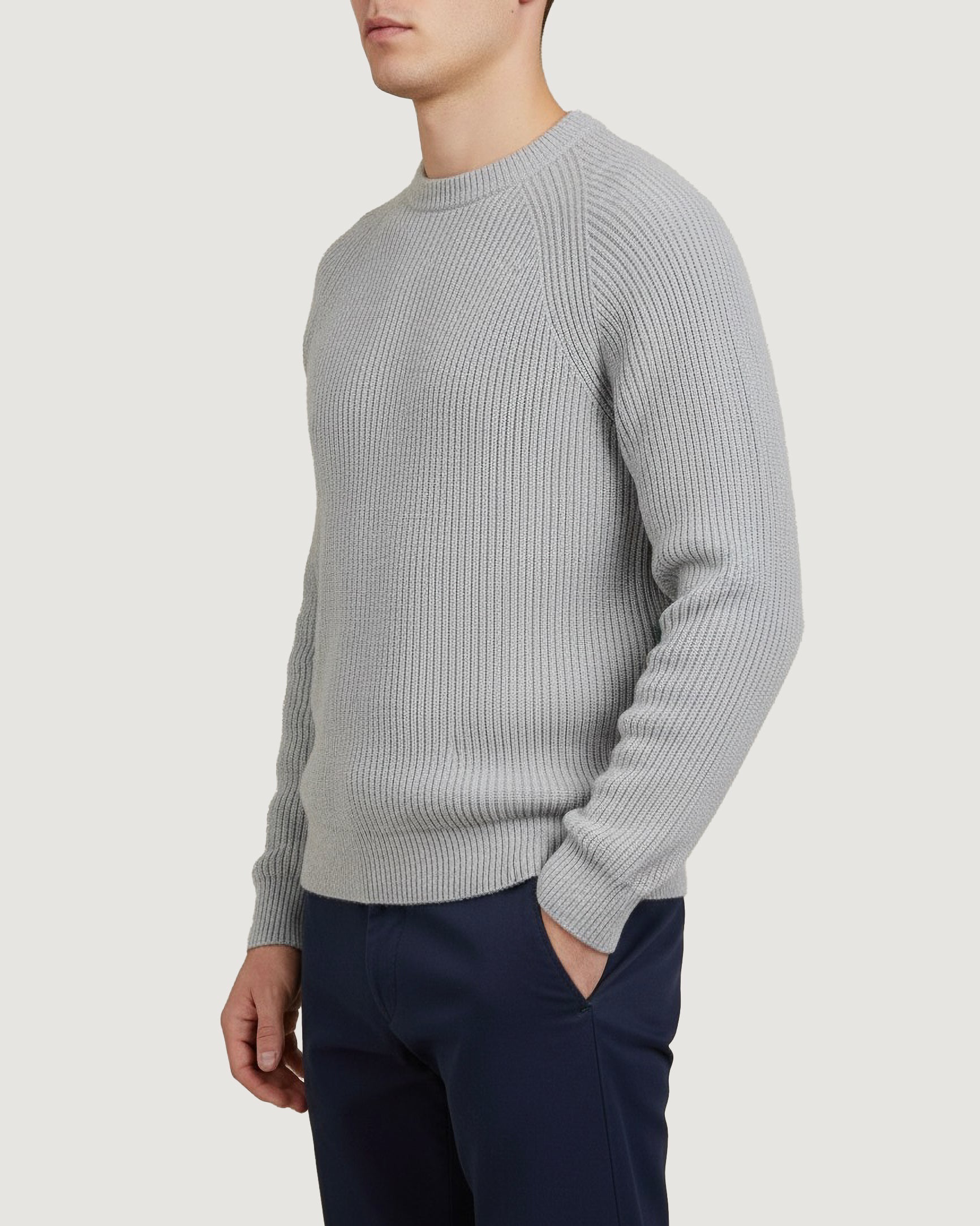 Cashmere Rib Trui - Lichtgrijs