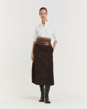 Mid-Rise Flared Suede Skirt