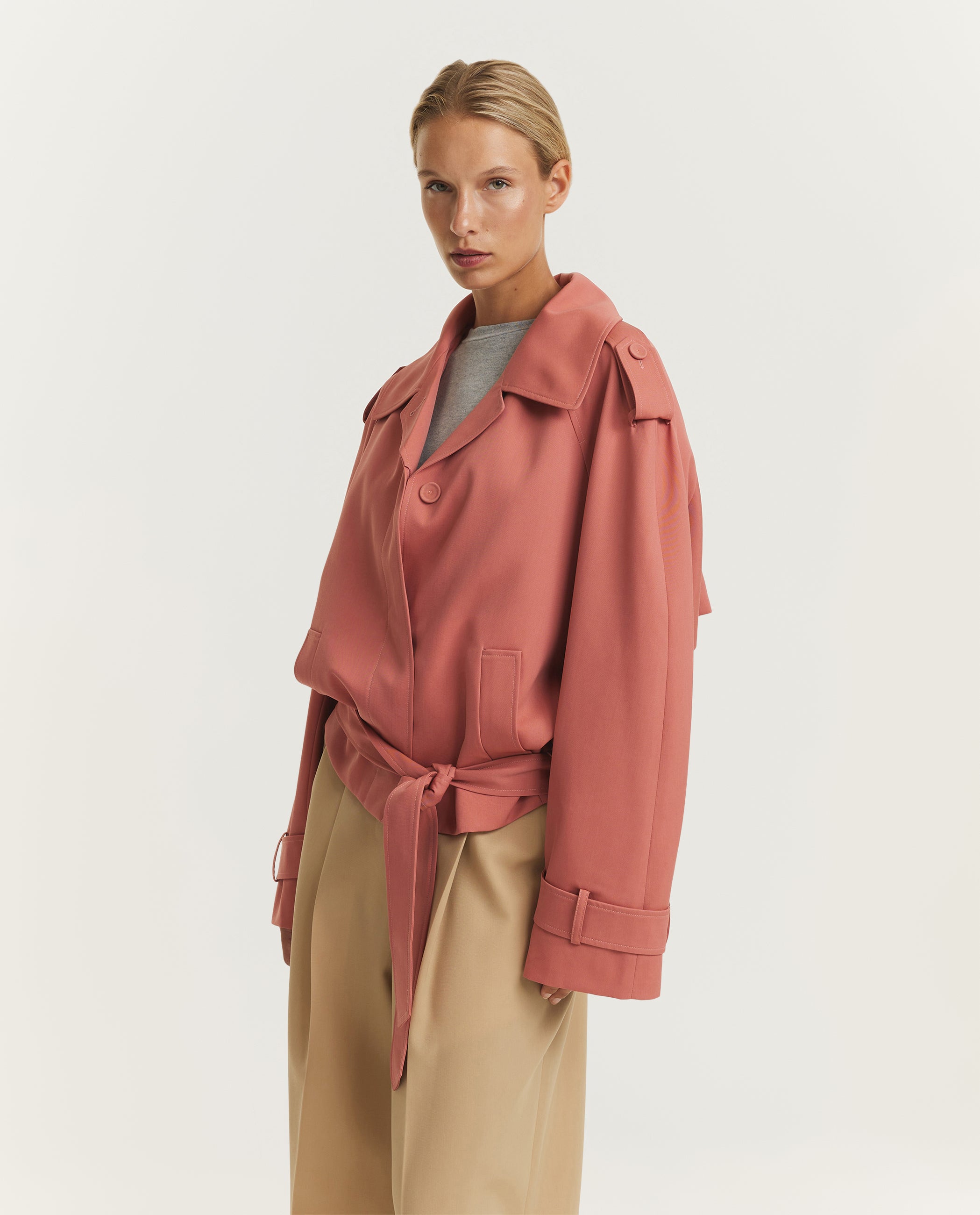 Korte Wollen Trenchcoat - Roze