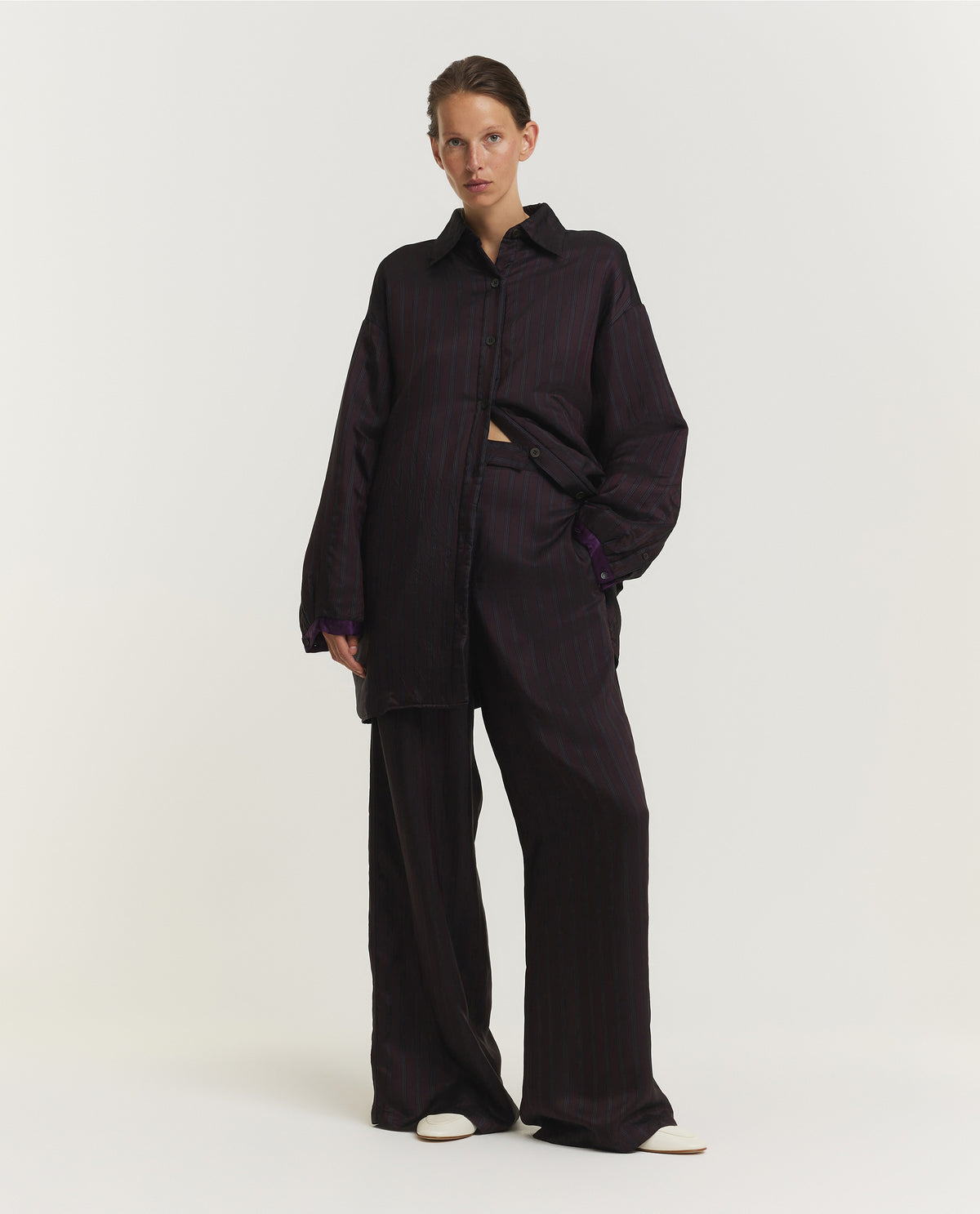 Gestreepte Cupro Broek