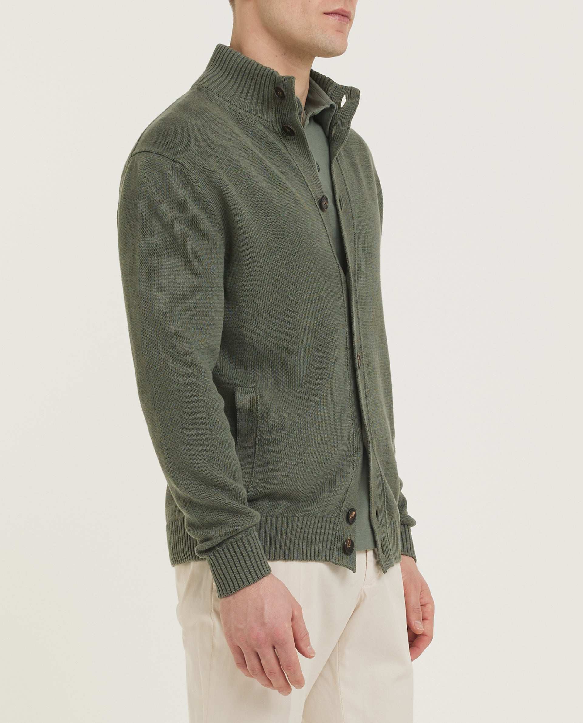 ZANONE CHIOTO カーキ 44 Linnen Katoen Chioto Vest - Groen – Pauw