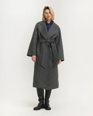 Geperste Wollen Overjas - Grijs