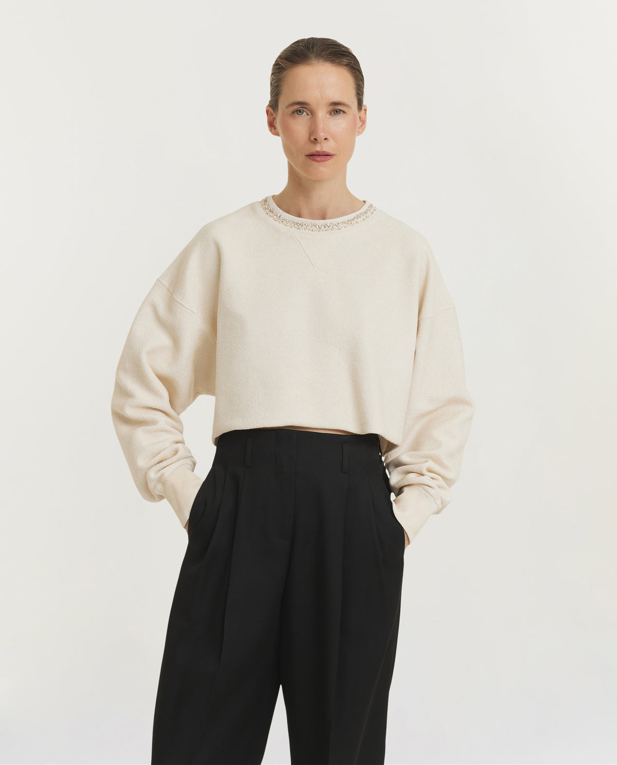 Katoenen Kristal Sweatshirt - Ecru