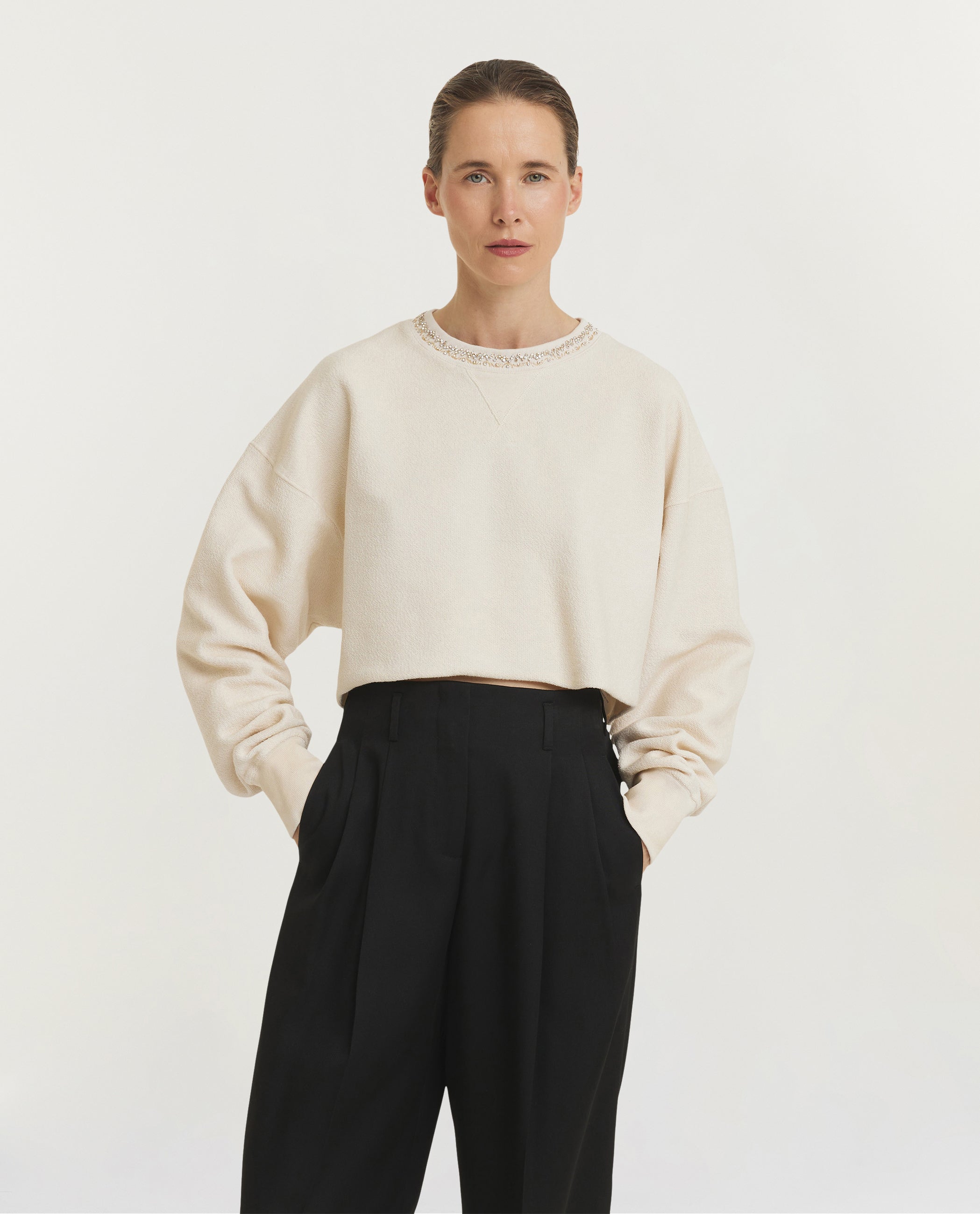 Katoenen Kristal Sweatshirt - Ecru